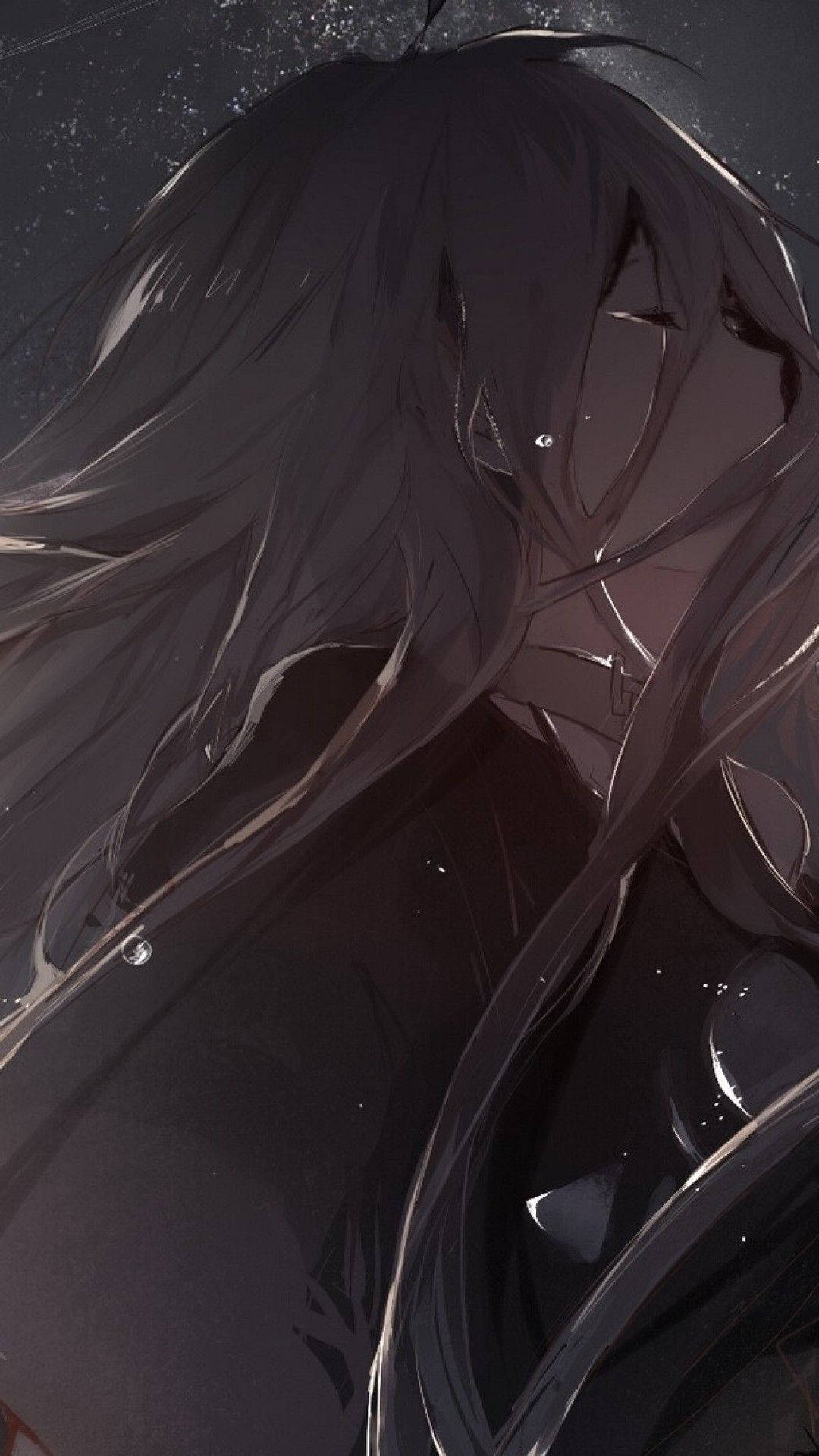 close up, sad anime girl, long dark hair, Full HD Phone Wallpaper