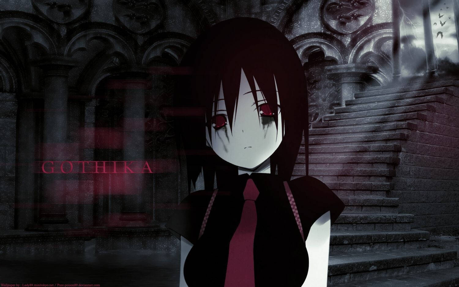emo gothika, red eyes, black hair, HD Desktop Wallpaper