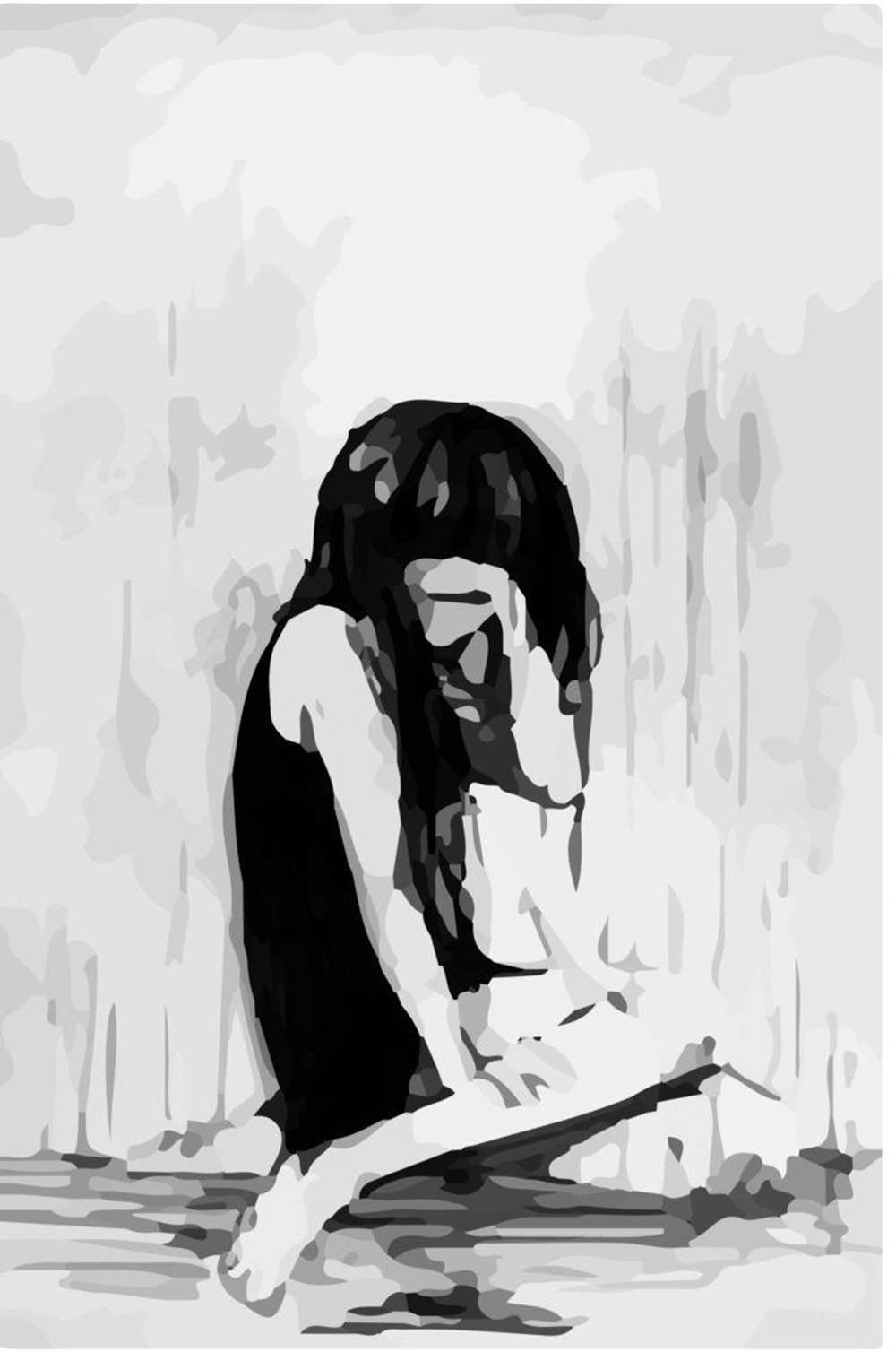 Depressed Anime Girl, monochrome, digital-art, HD Phone Wallpaper