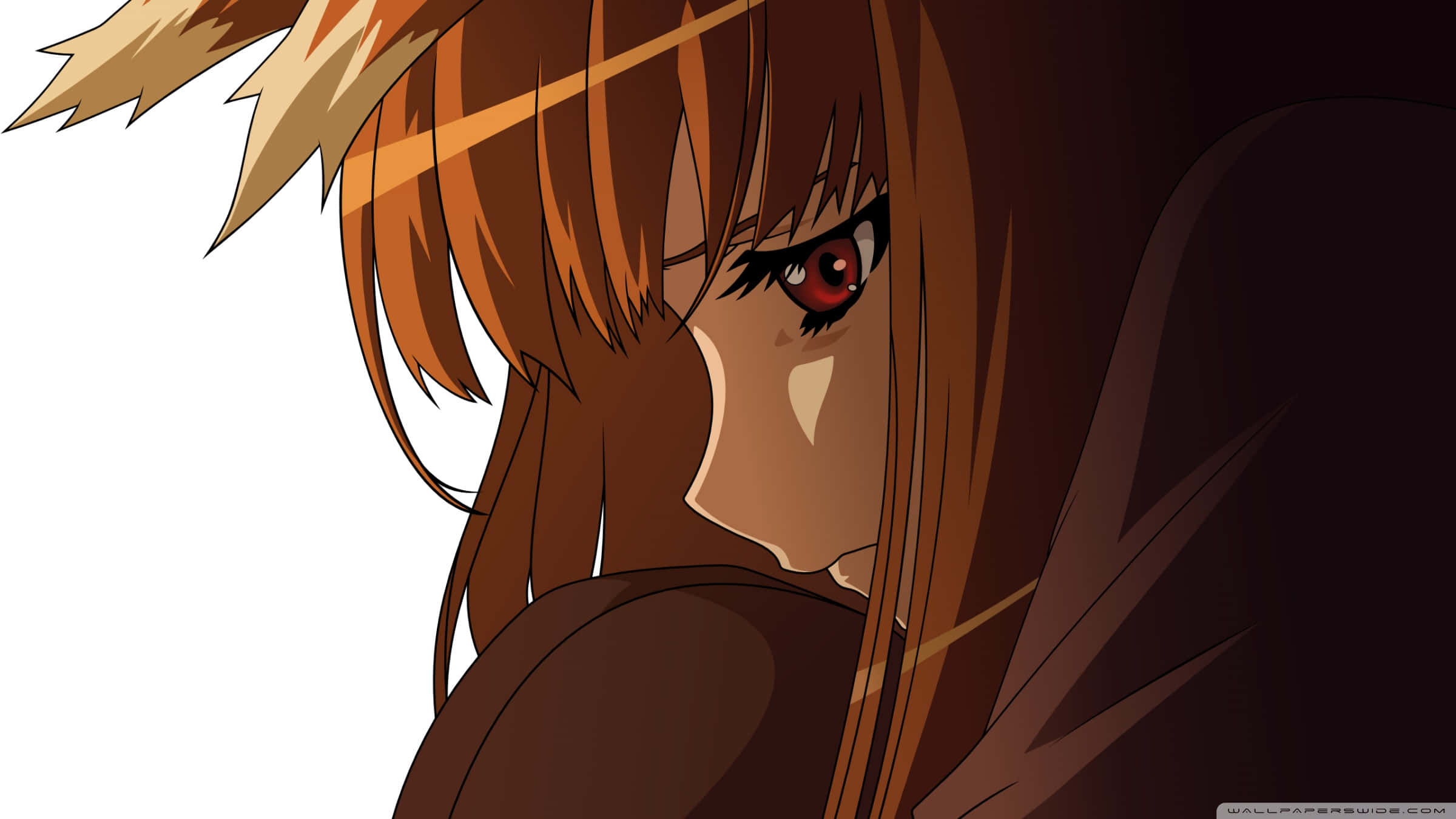 anime girl, fiery orange hair, intense red eyes, Full HD Desktop Wallpaper