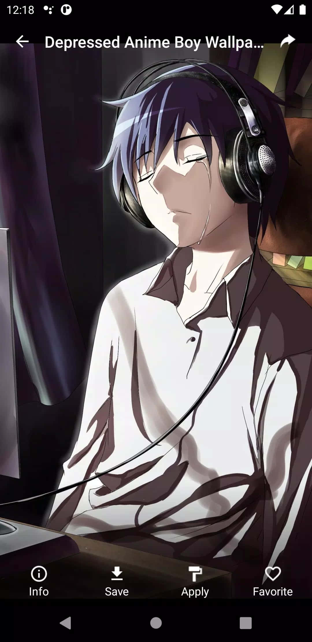 depressed anime, melancholic anime boy, headphones, Full HD Phone Wallpaper