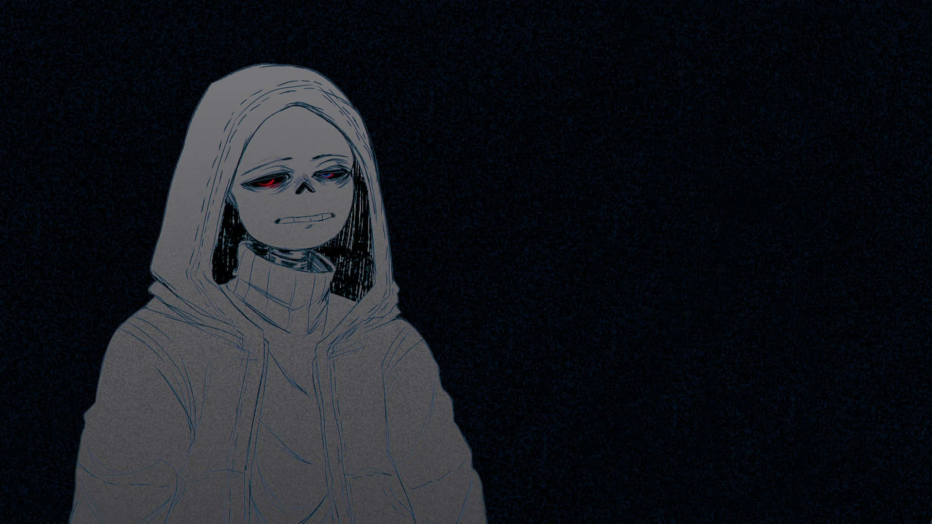 skeletal anime character, red eyes, hoodie, Full HD Desktop Wallpaper