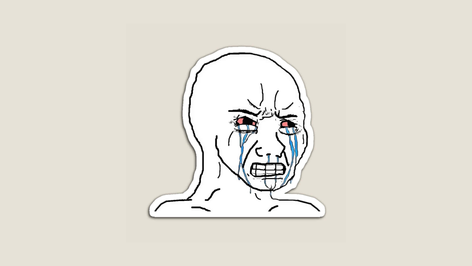 Depressed Face Meme, white line drawing, crying face, Full HD Desktop Wallpaper