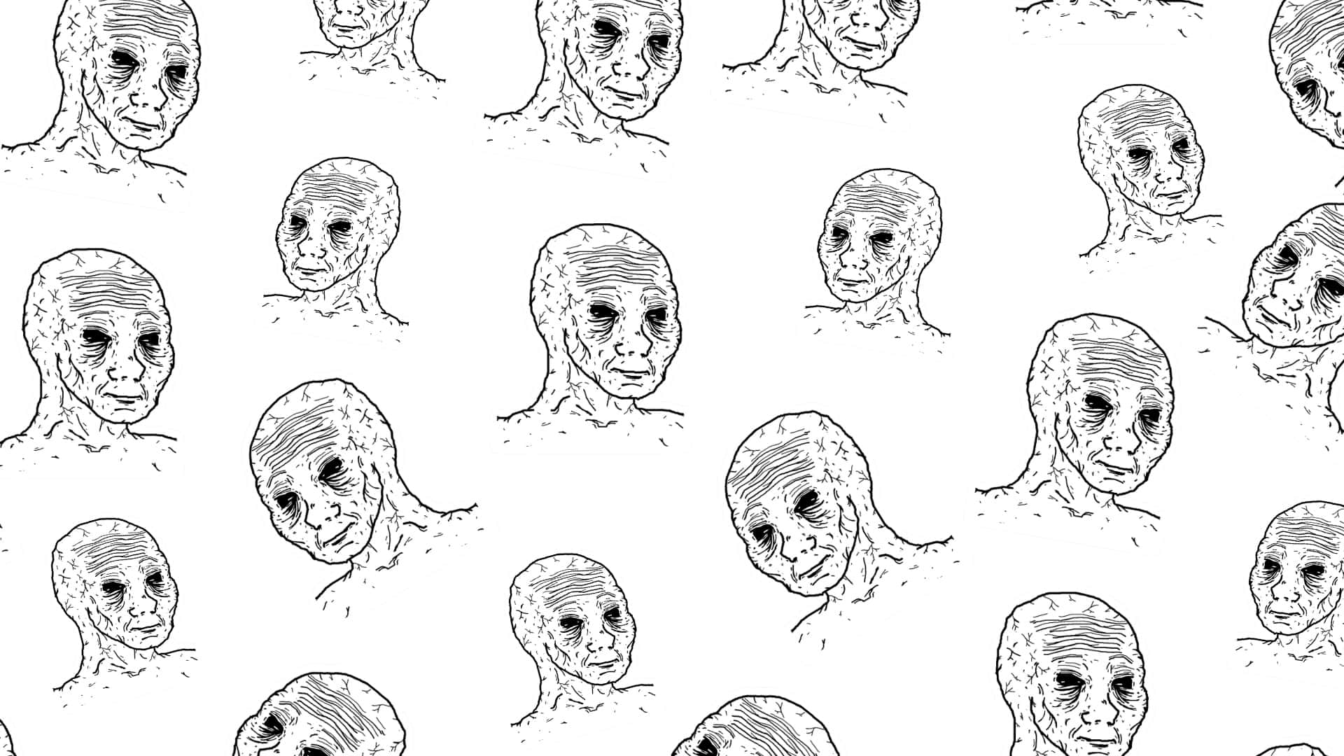 Depressed Face Meme, black and white line drawings, gaunt human faces, Full HD Desktop Wallpaper