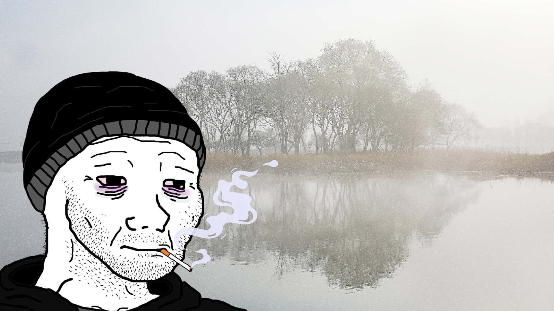 Depressed Face Meme, beanie, cigarette, Full HD Desktop Wallpaper