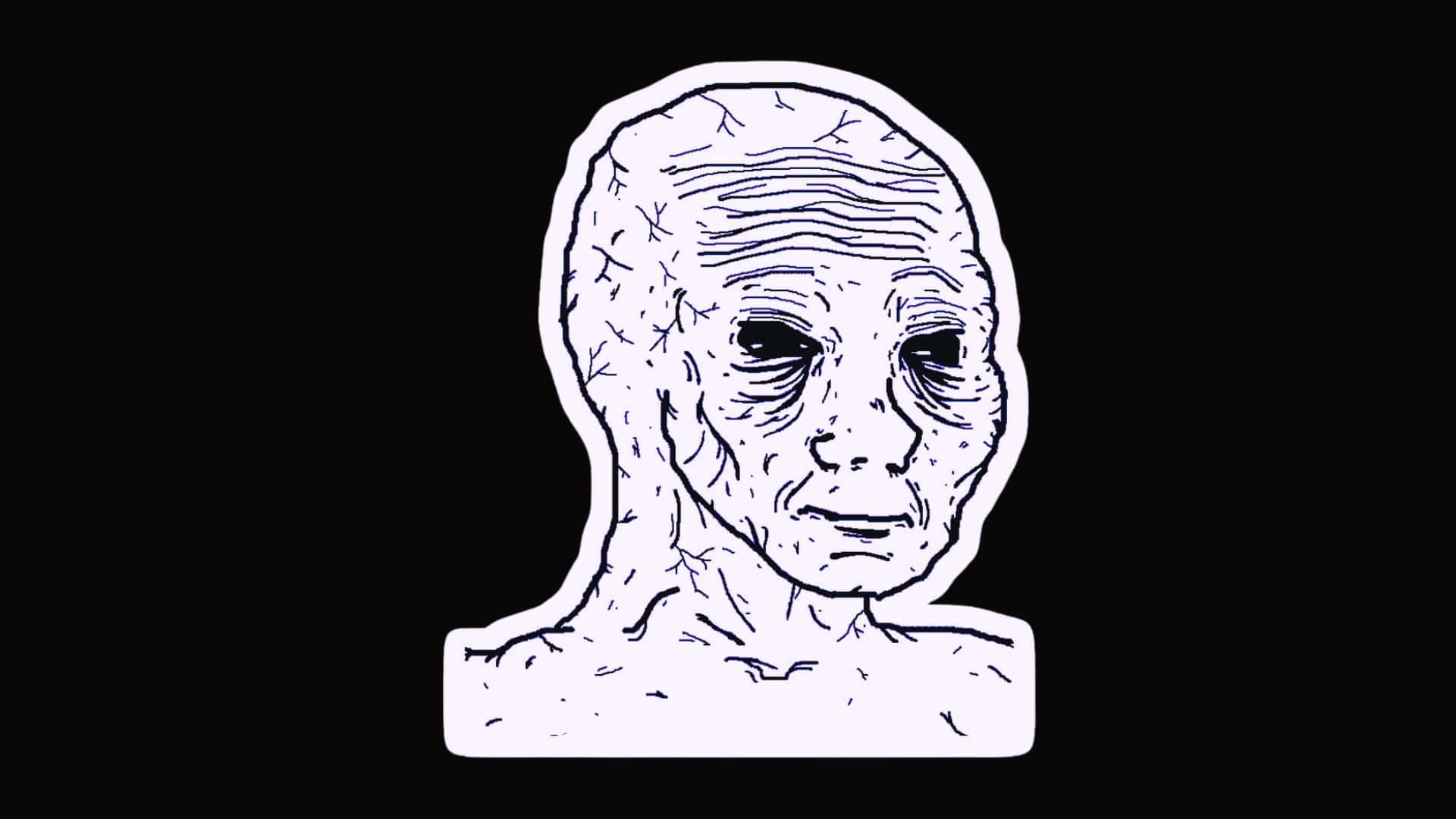 Depressed Face Meme, white line drawing, elderly face, Full HD Desktop Wallpaper