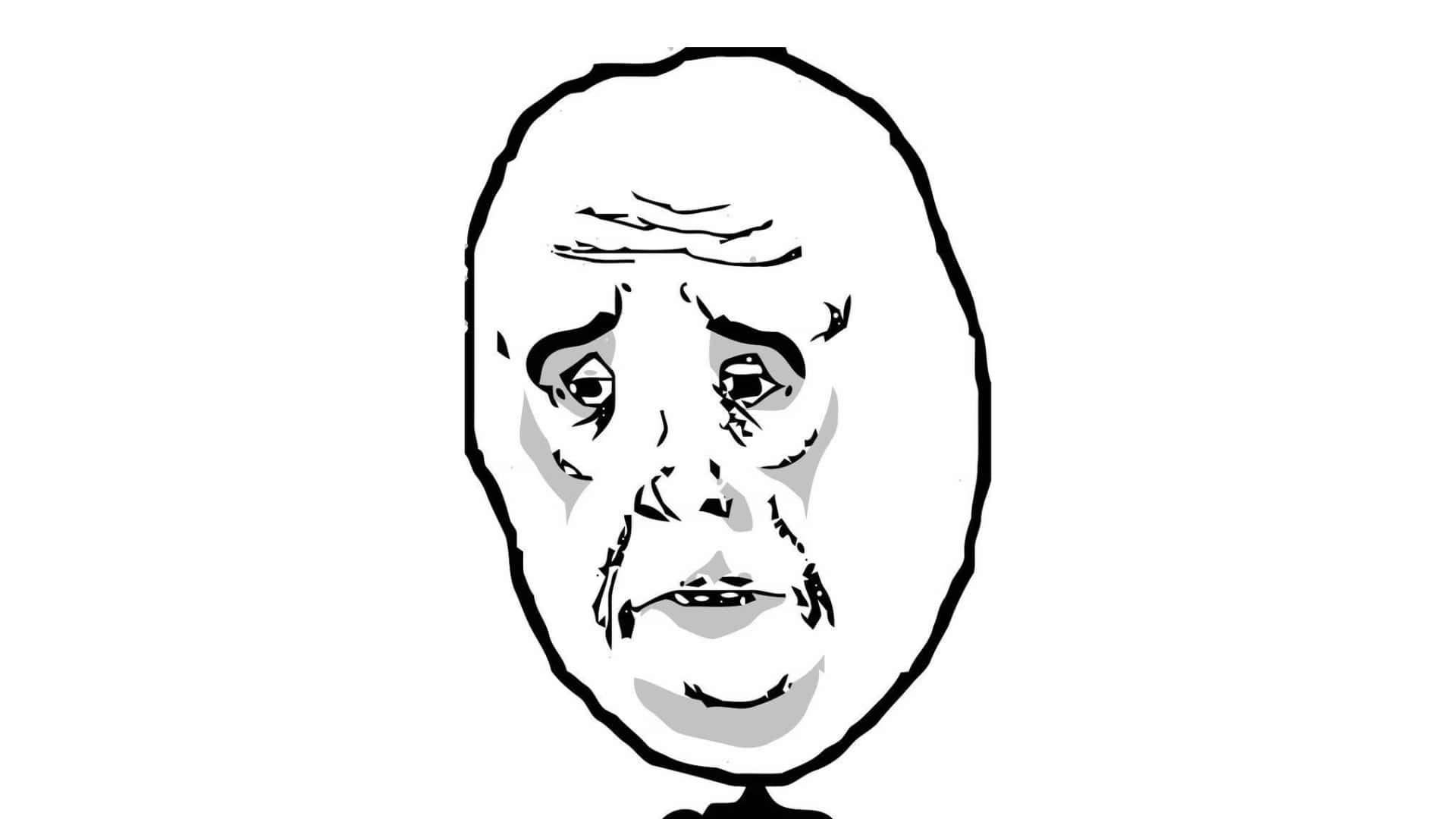 Depressed Face Meme, black and white line drawing, distressed man's face, Full HD Desktop Wallpaper