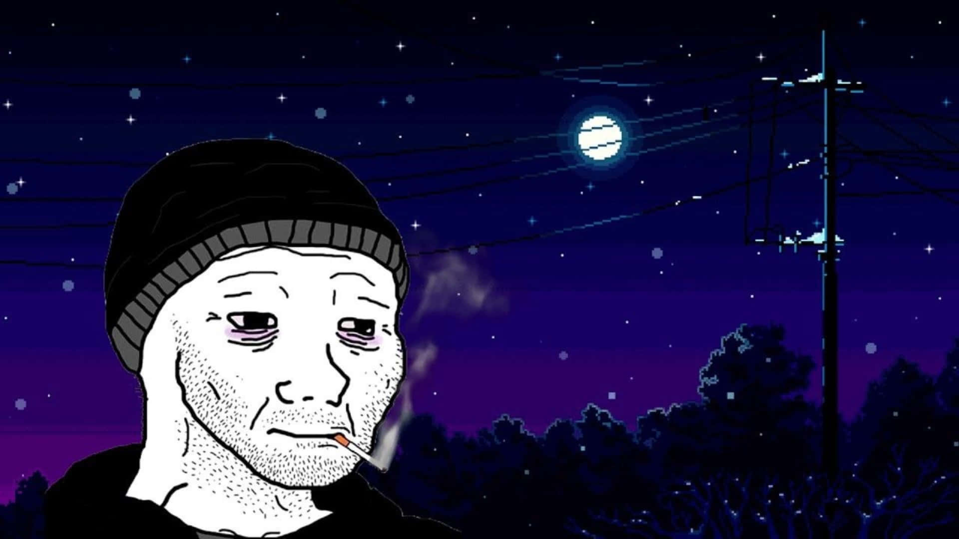 Depressed Face Meme, starry night sky, full moon, Full HD Desktop Wallpaper