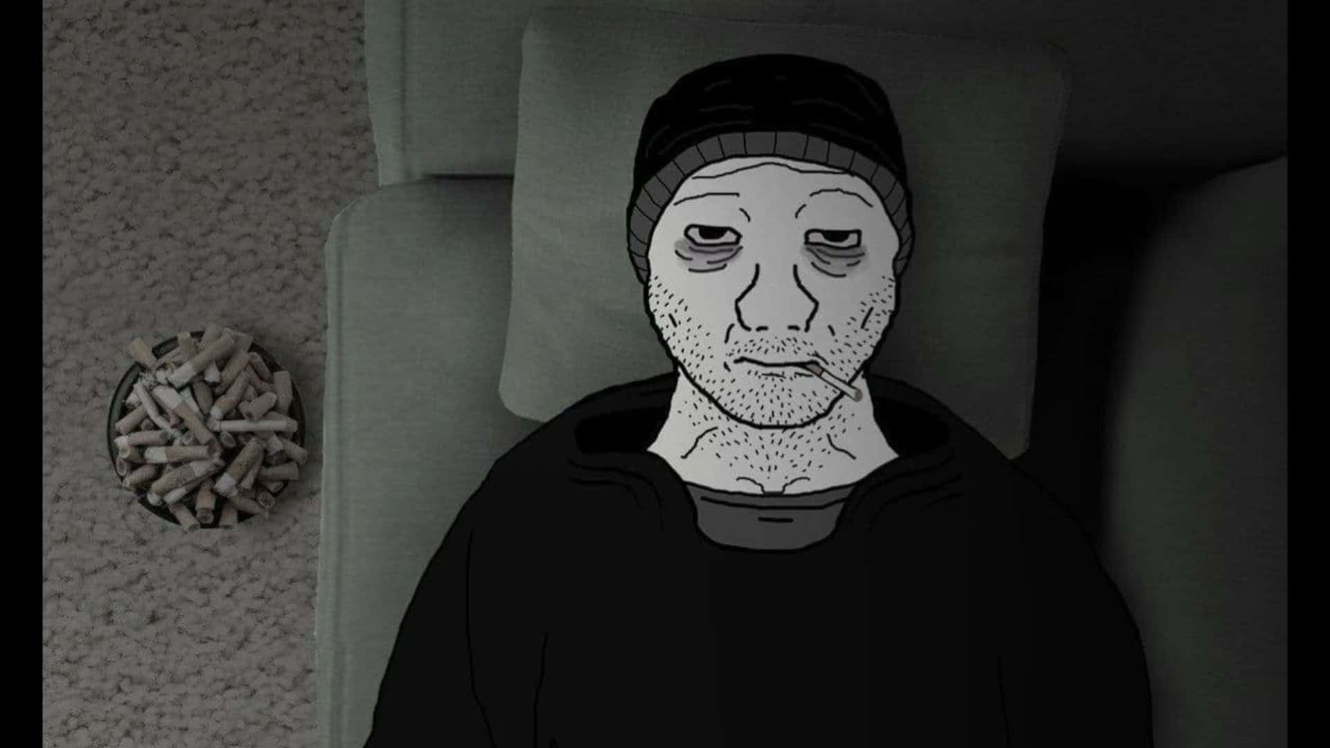 Depressed Face Meme, cartoon man, beanie, Full HD Desktop Wallpaper