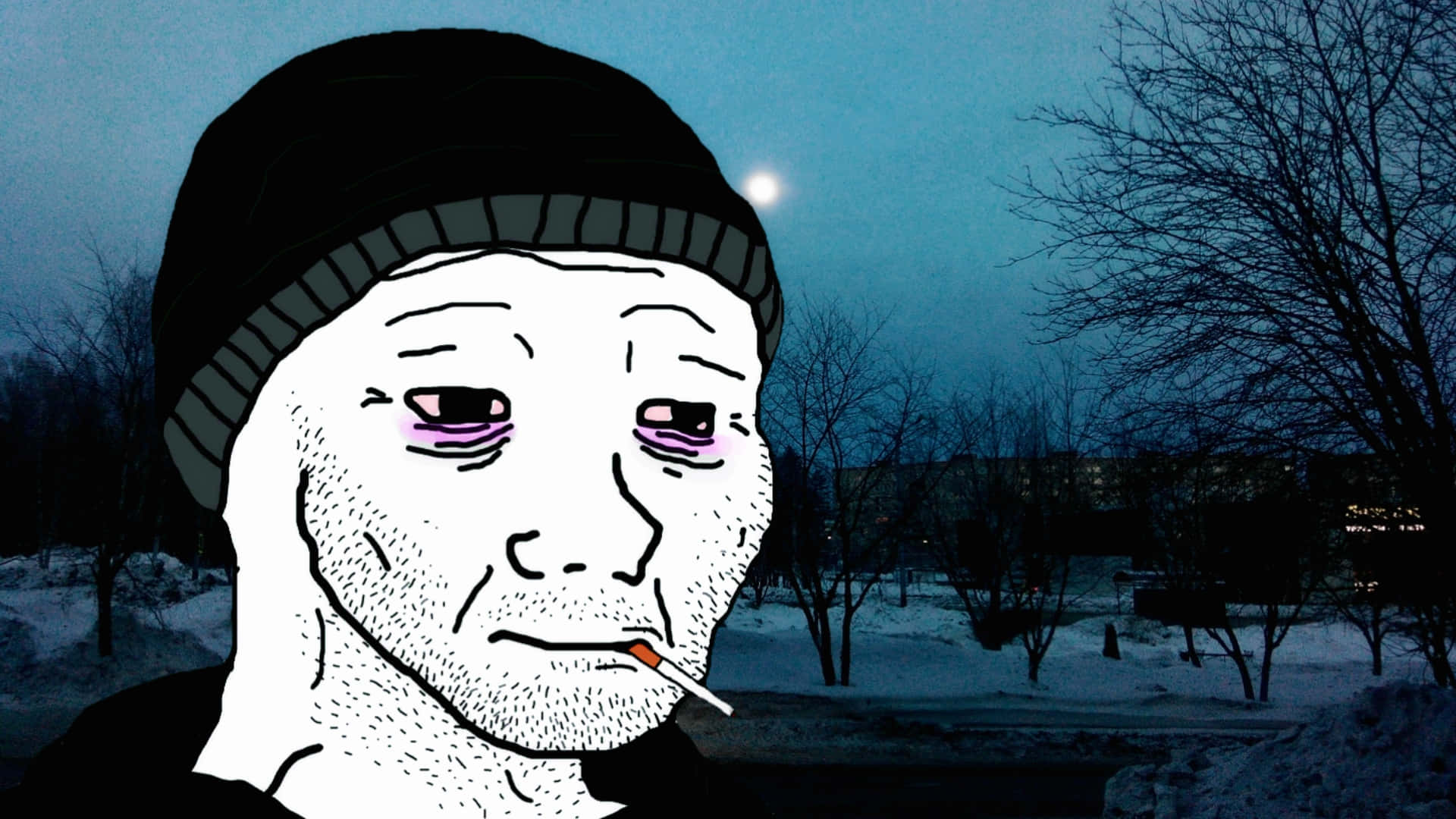 Depressed Face Meme, black beanie, cigarette, Full HD Desktop Wallpaper