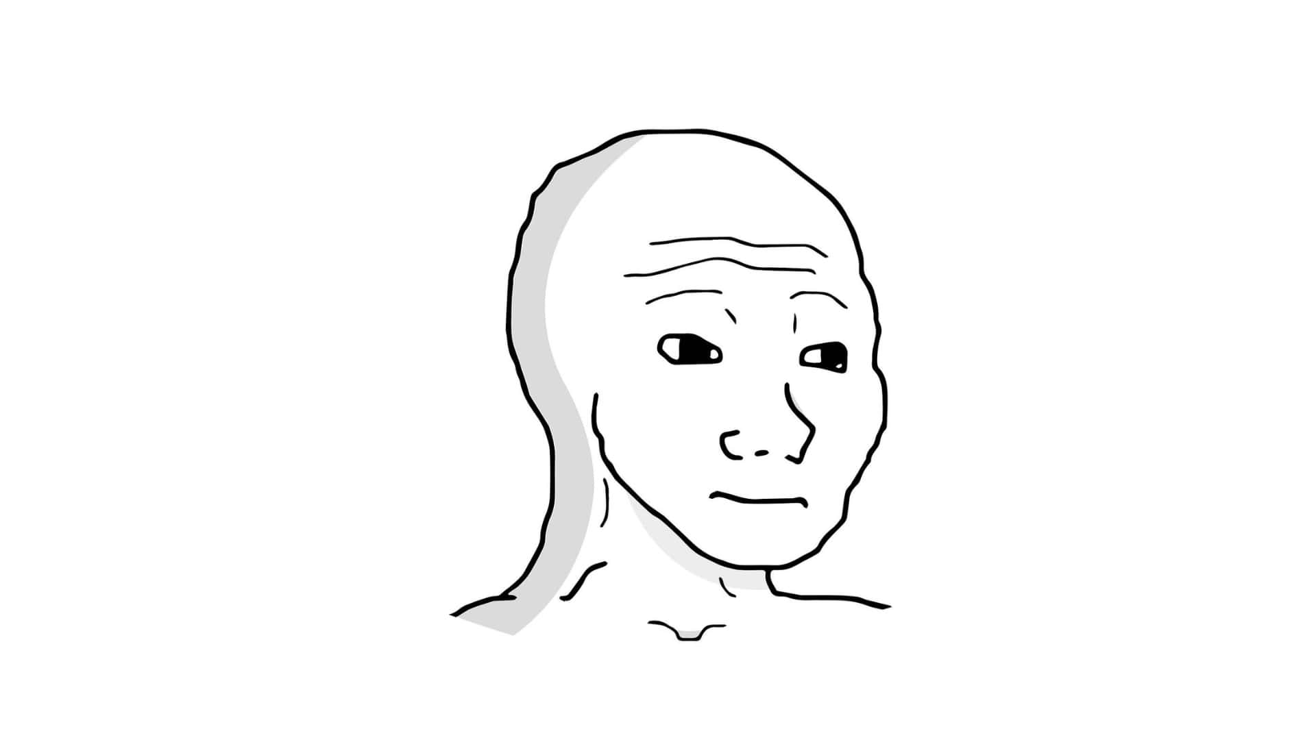 Depressed Face Meme, black and white line drawing, bald human head, Full HD Desktop Wallpaper