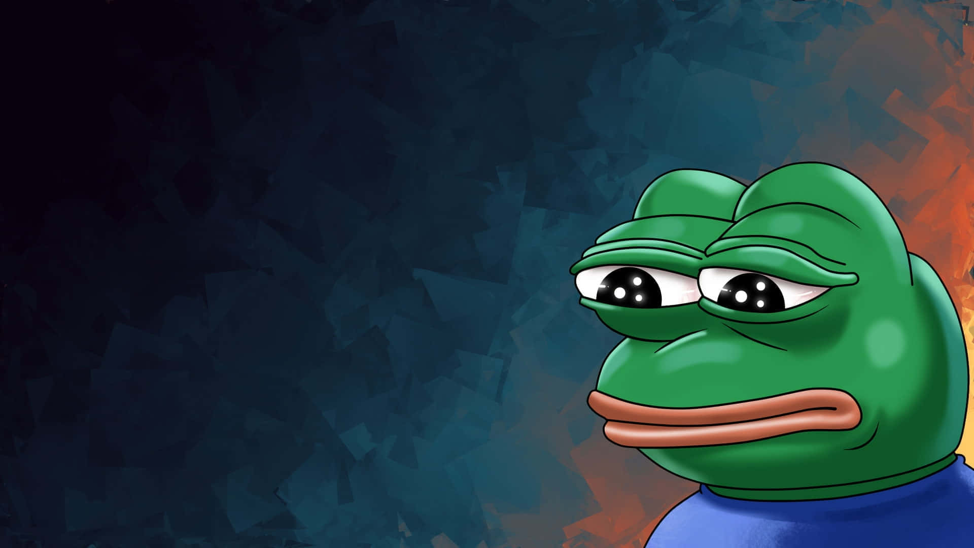 green cartoon frog, droopy eyes, blue shirt, Full HD Desktop Wallpaper