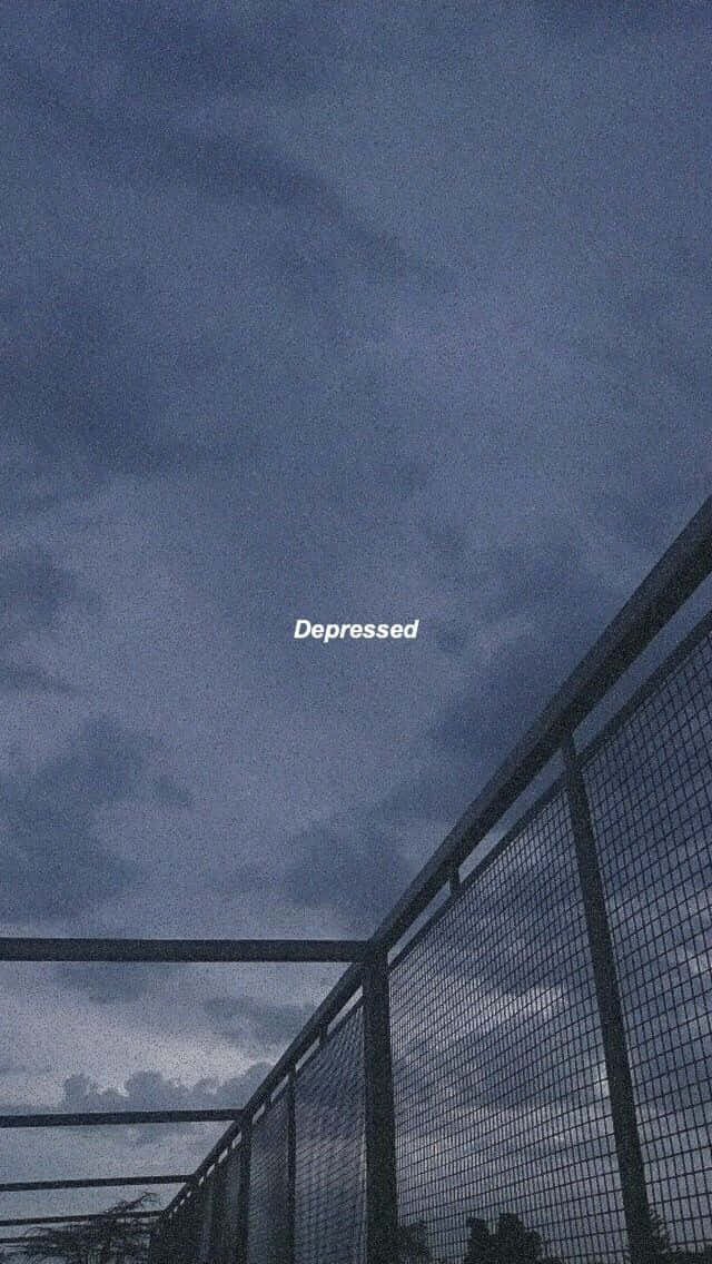 metal fence, moody overcast sky, word depressed, SD Phone Wallpaper