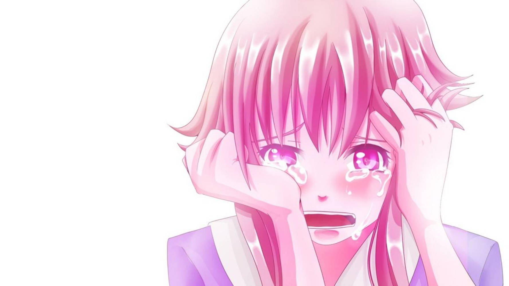 pink-haired anime girl, glowing eyes, tears of light, HD Desktop Wallpaper