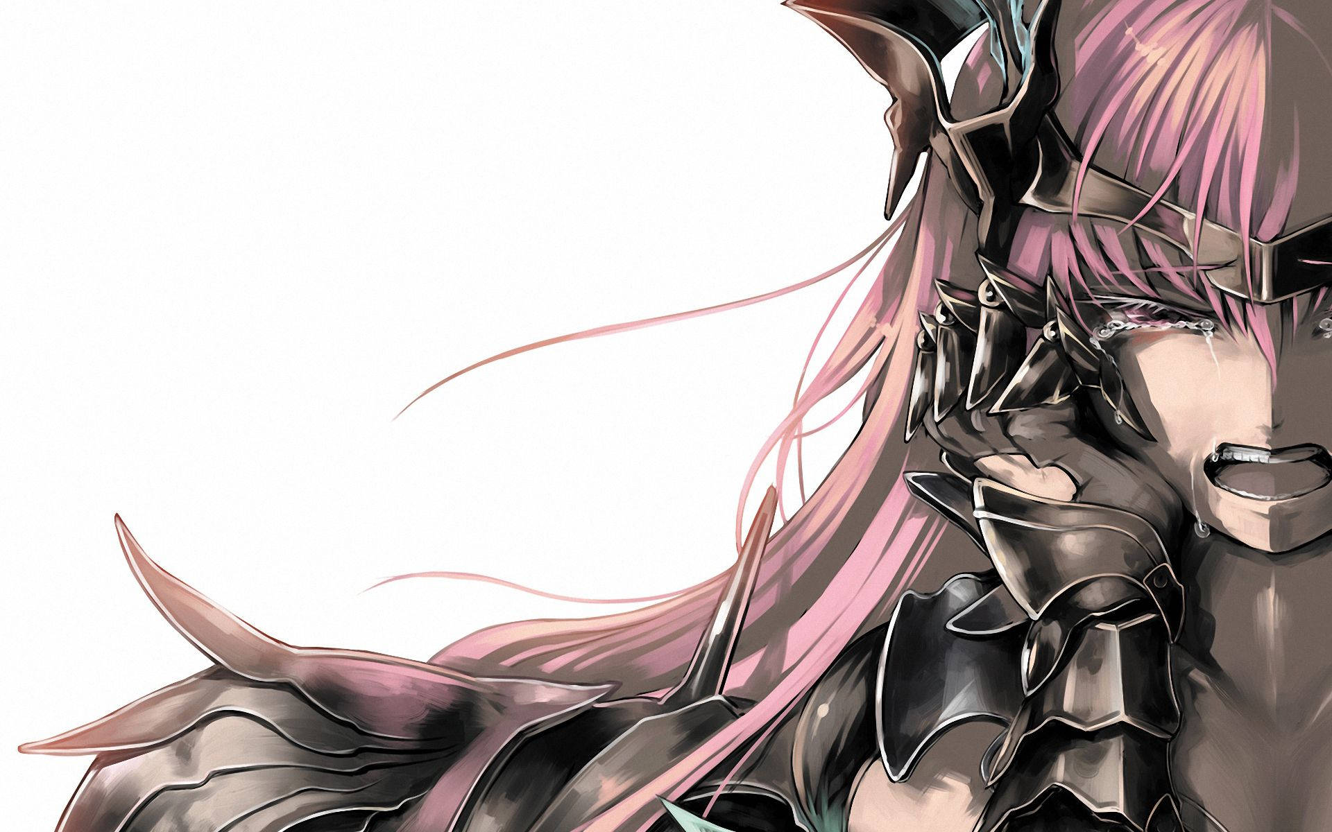 anime warrior, pink hair, ornate black armor, Full HD Desktop Wallpaper