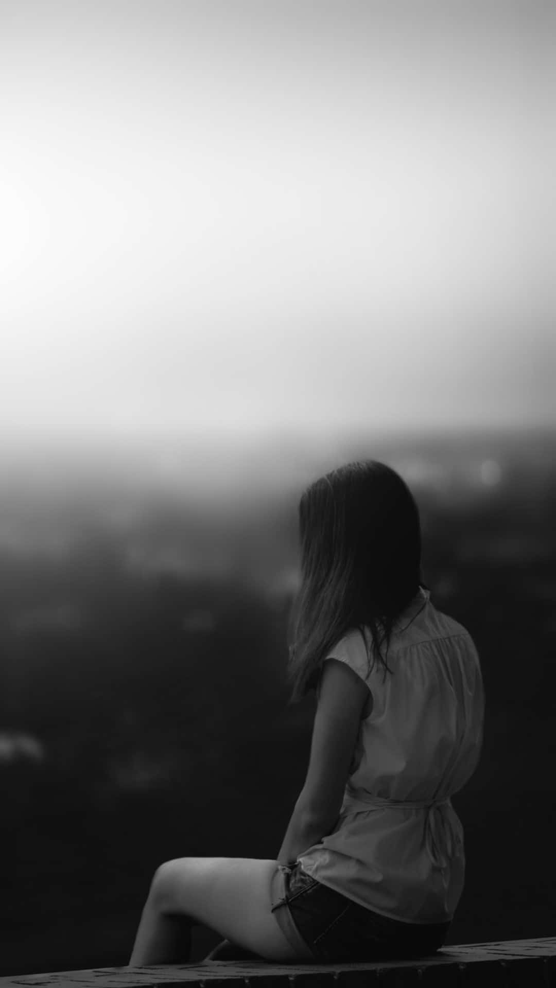 Depressing iPhone, lone woman, ledge, Full HD Phone Wallpaper