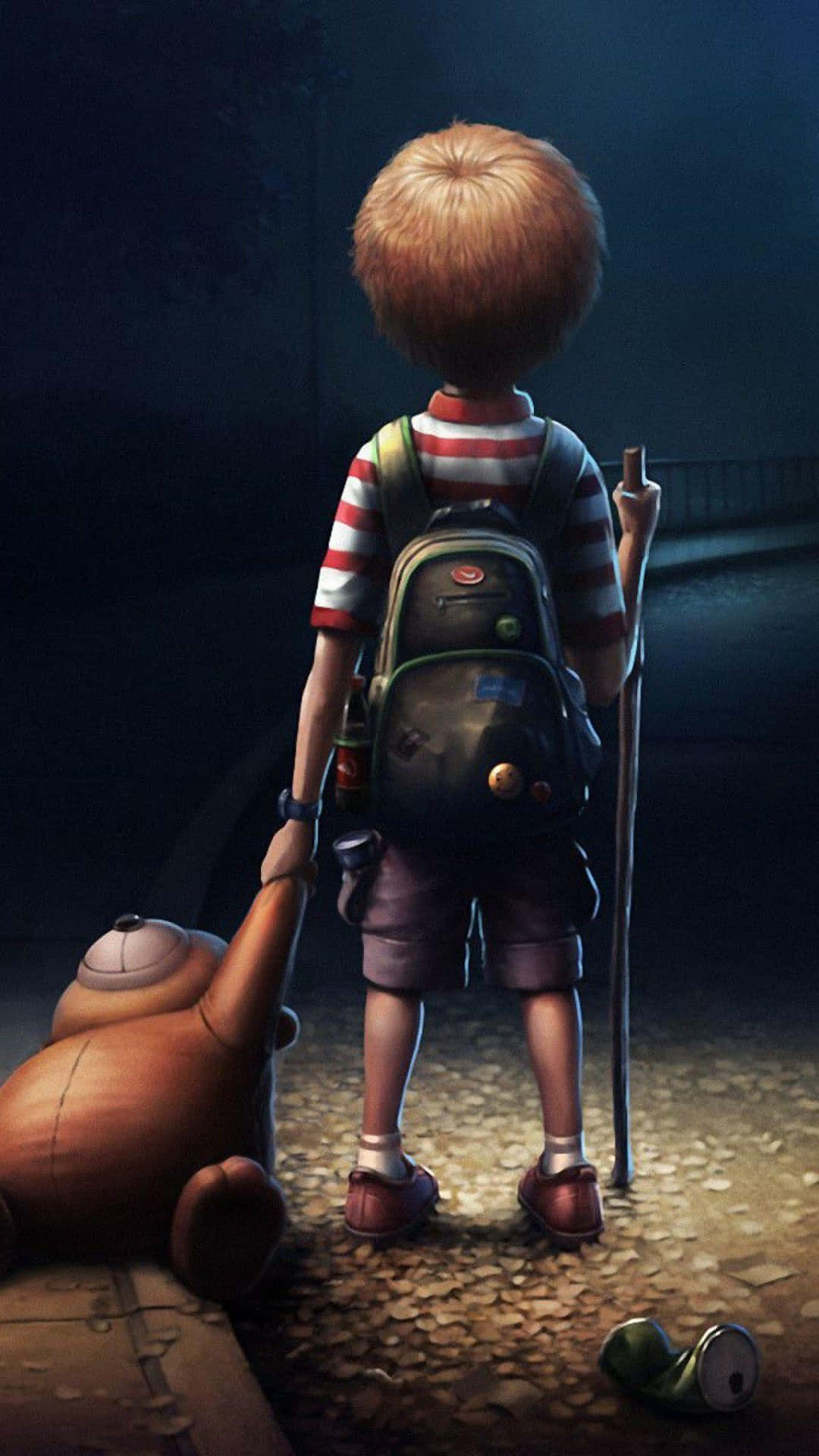 Depressing iPhone, young boy, backpack, Full HD Phone Wallpaper