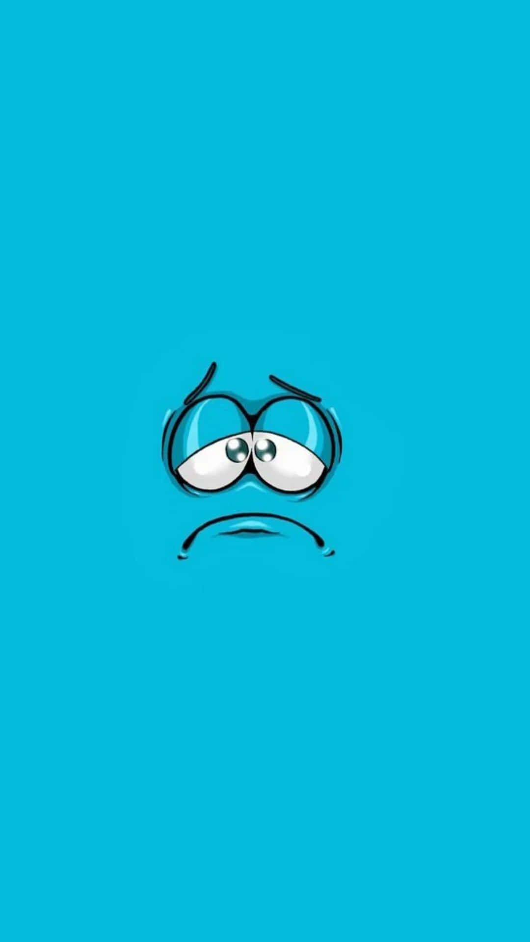Depressing iPhone, turquoise background, cartoon face, Full HD Phone Wallpaper