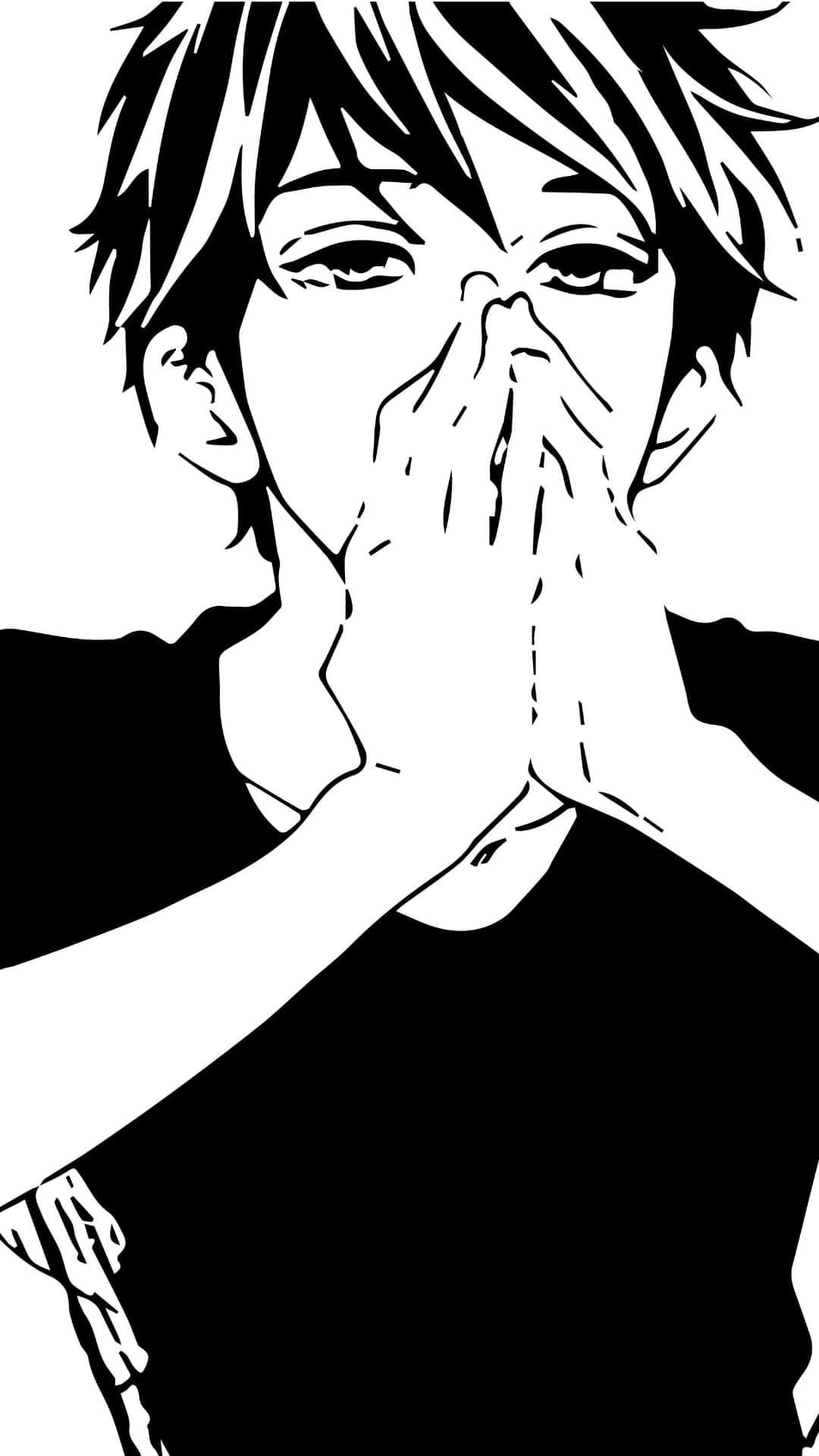 black and white, anime-style illustration, young man, Full HD Phone Wallpaper