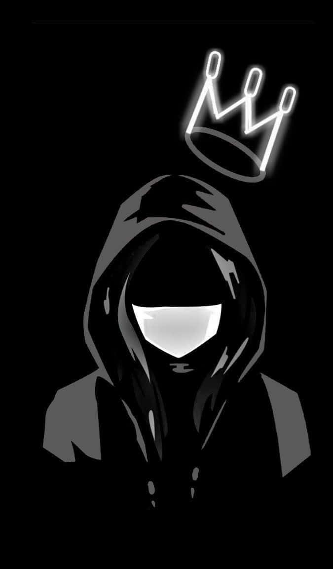 cool sad boy, neon crown, glowing white eyes, SD Phone Wallpaper