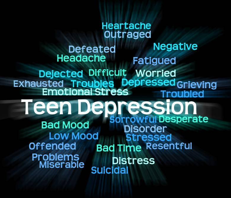 Teen Depression, glowing blue, bold white text, SD Desktop Wallpaper
