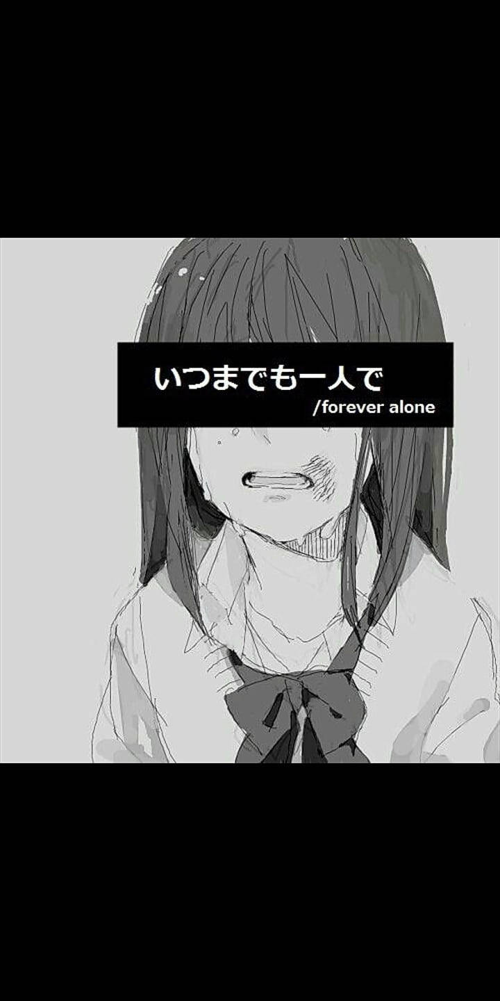 anime depression aesthetic, grayscale anime girl, long hair, HD Phone Wallpaper