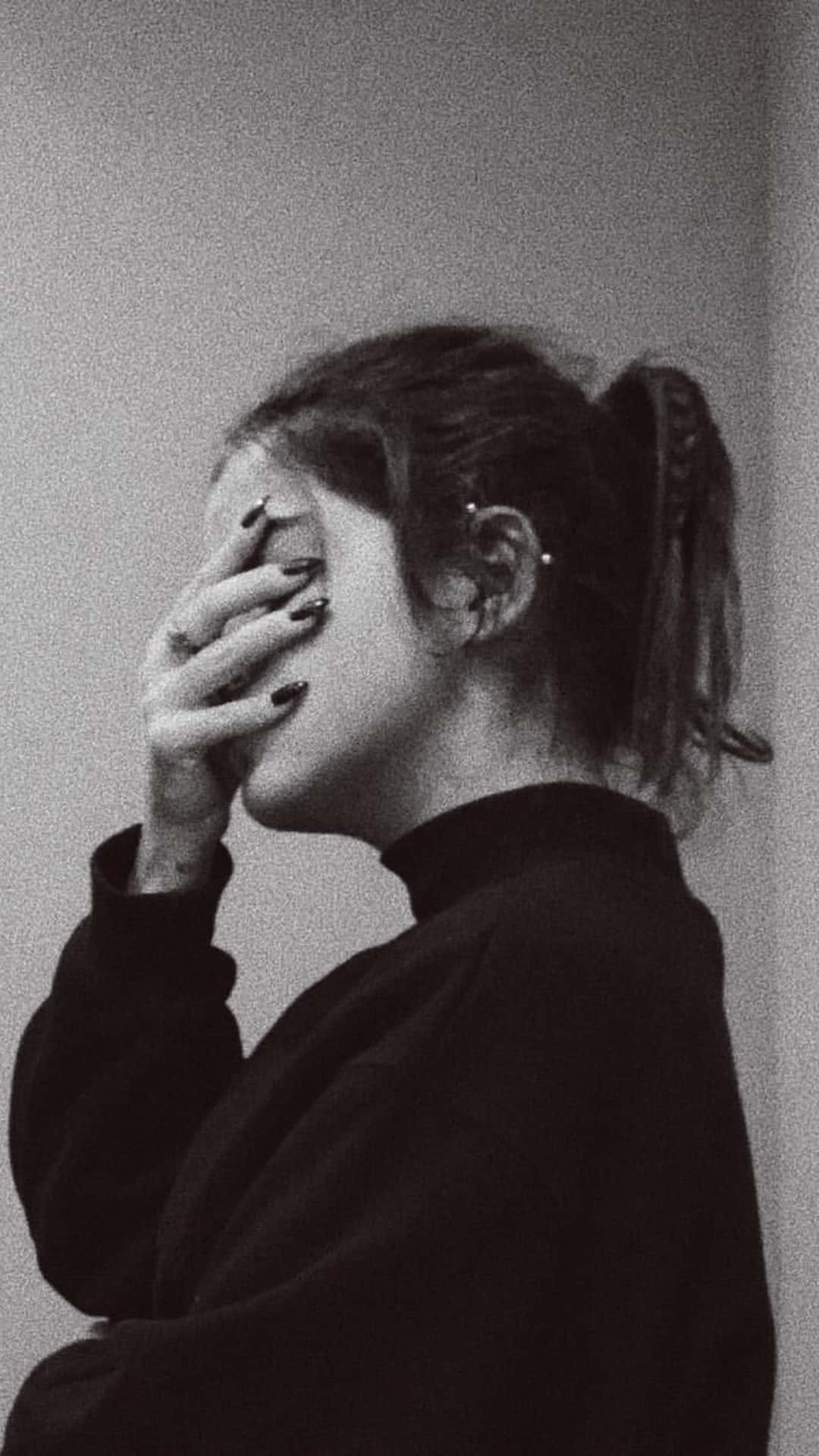 Depression Phone, monochrome, woman in profile, Full HD Phone Wallpaper