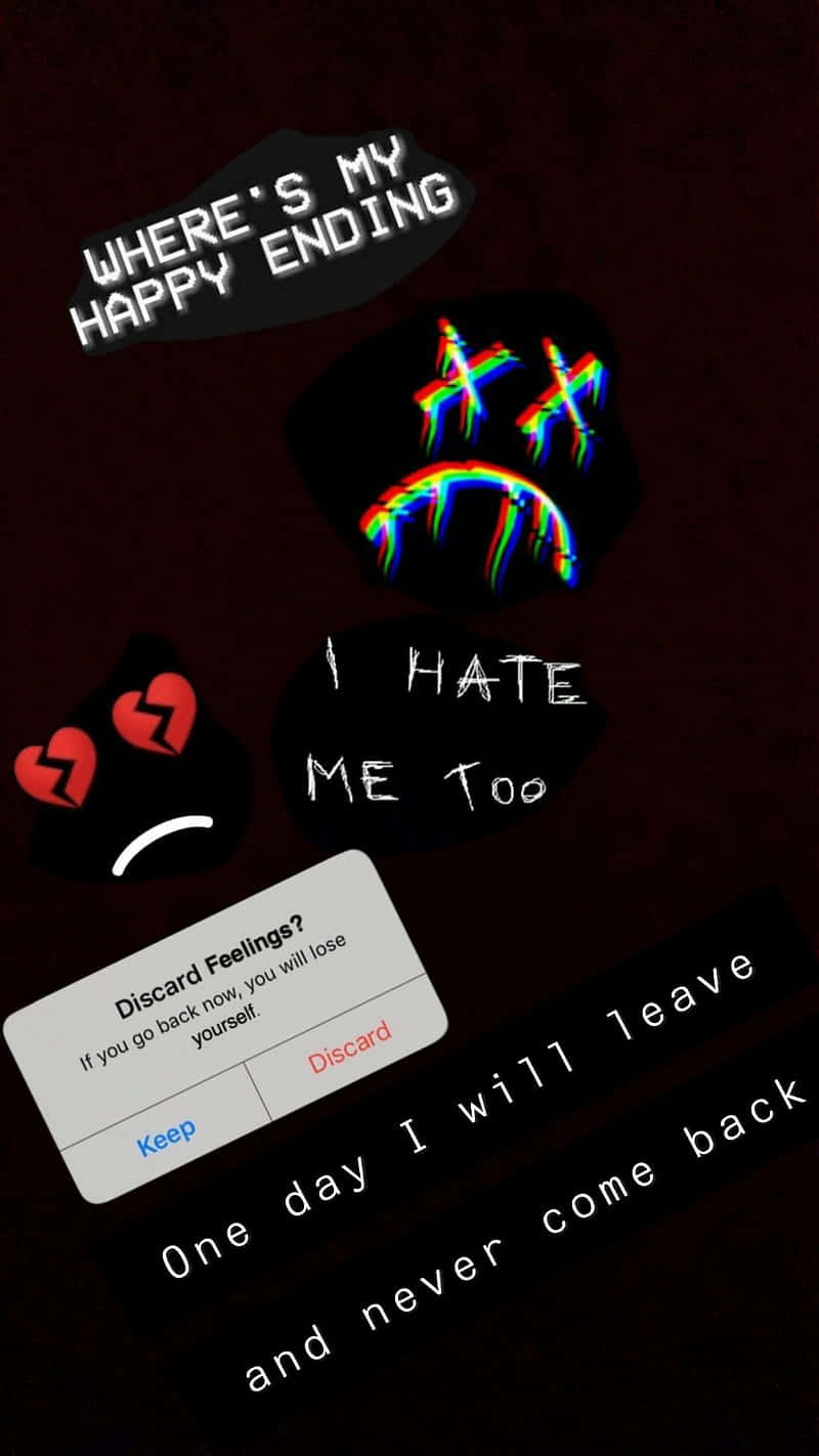 Depression Phone, glitchy rainbow sad face, text overlays, HD Phone Wallpaper