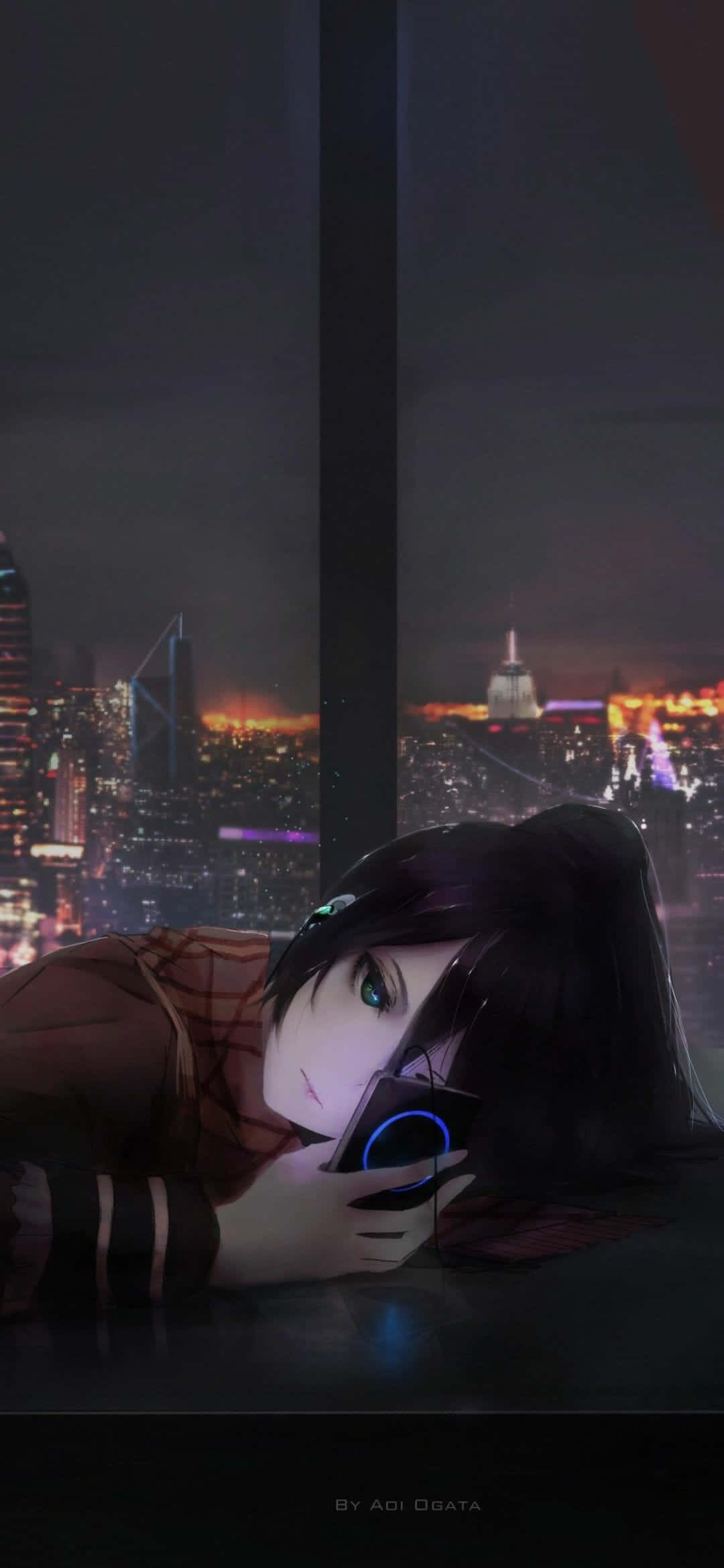 Depression Phone, anime girl, dark hair, Full HD Phone Wallpaper