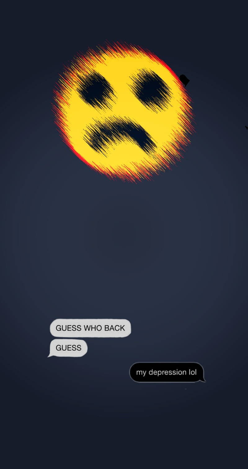 fiery yellow sad face emoji, black scribbled features, chat bubbles, HD Phone Wallpaper