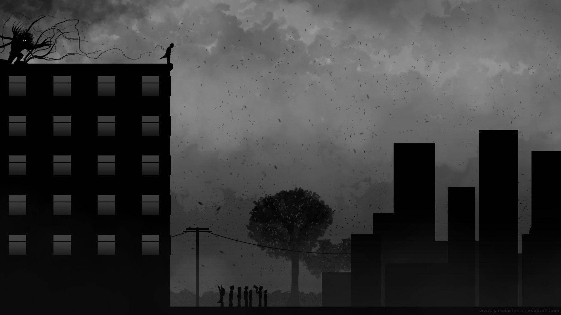 Depression, silhouetted figures, monstrous creature, Full HD Desktop Wallpaper