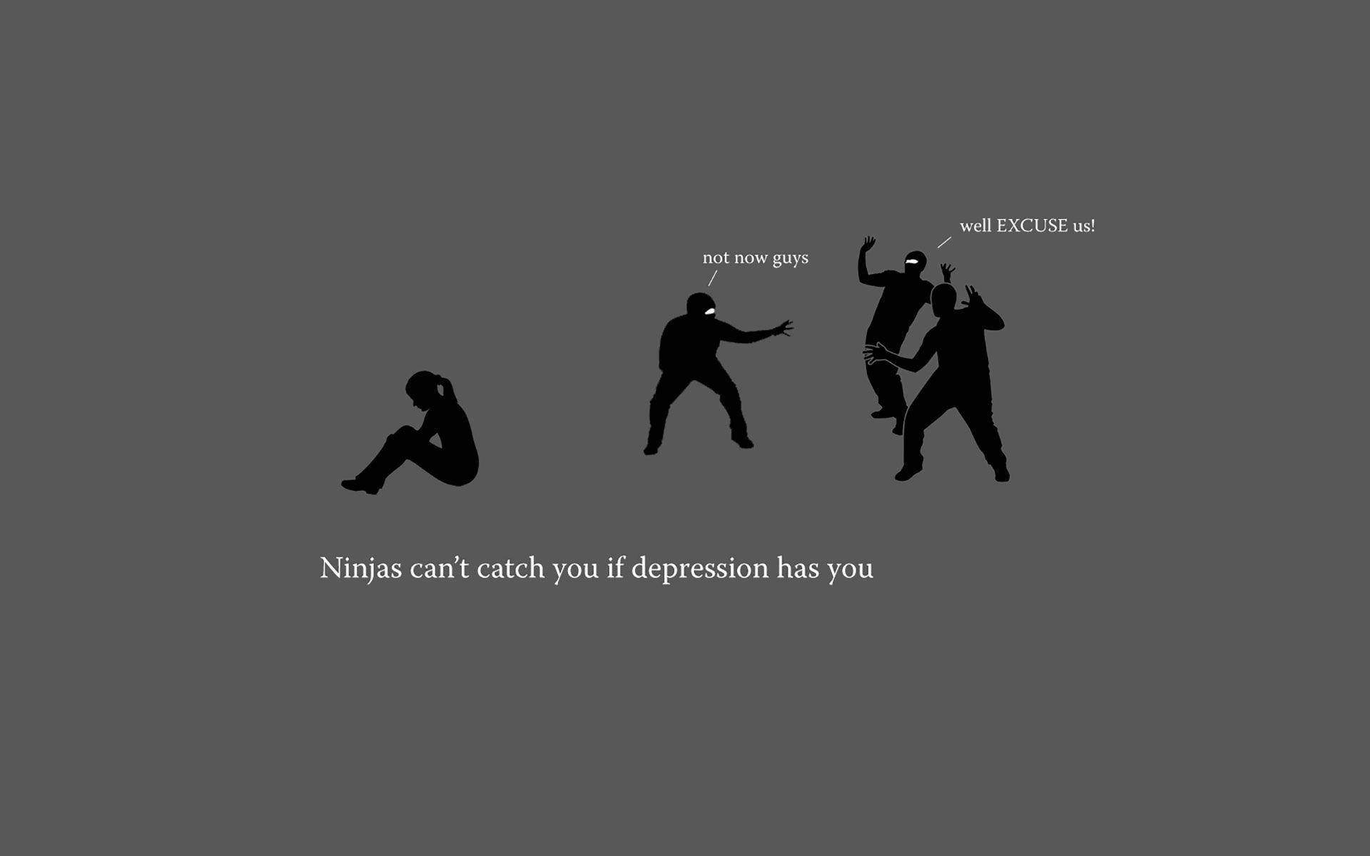 Depression Ninja Meme, black silhouettes, person sitting defeated, Full HD Desktop Wallpaper