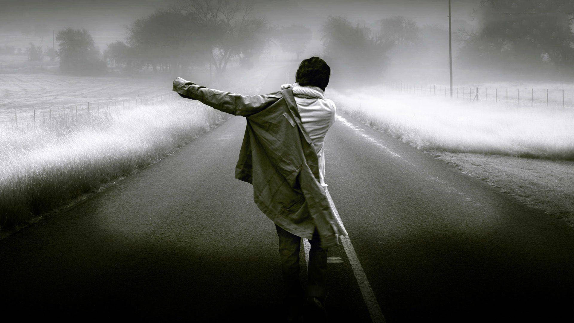 Walk of Depression, foggy road, misty fields, Full HD Desktop Wallpaper