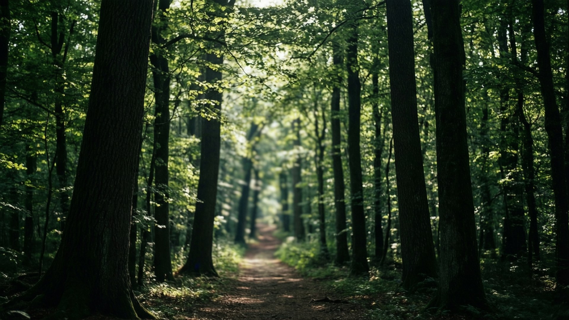 forest path, sunbeams, depth effect, Full HD Desktop Wallpaper