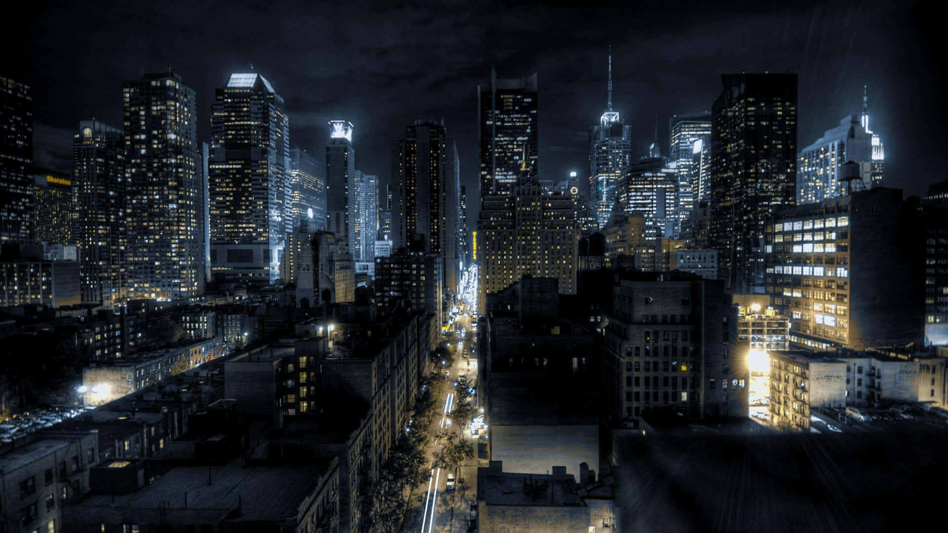 Cityscape, Night, Skyscrapers, Full HD Desktop Wallpaper