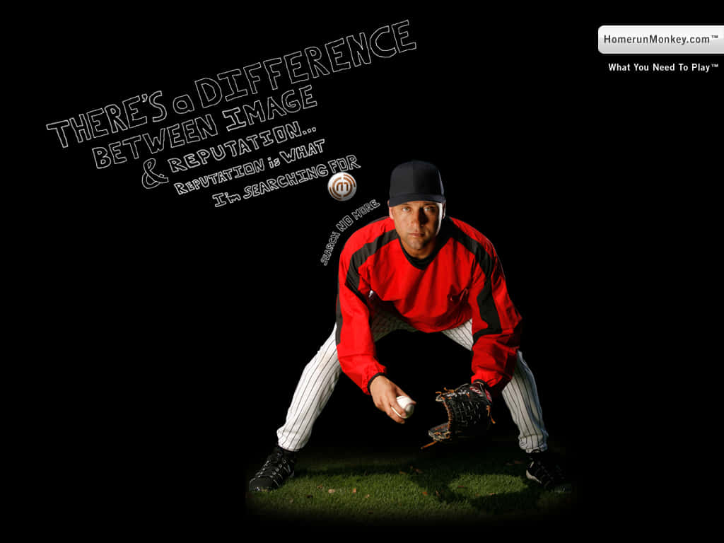 Derek Jeter, red and black uniform, grass, SD Desktop Wallpaper