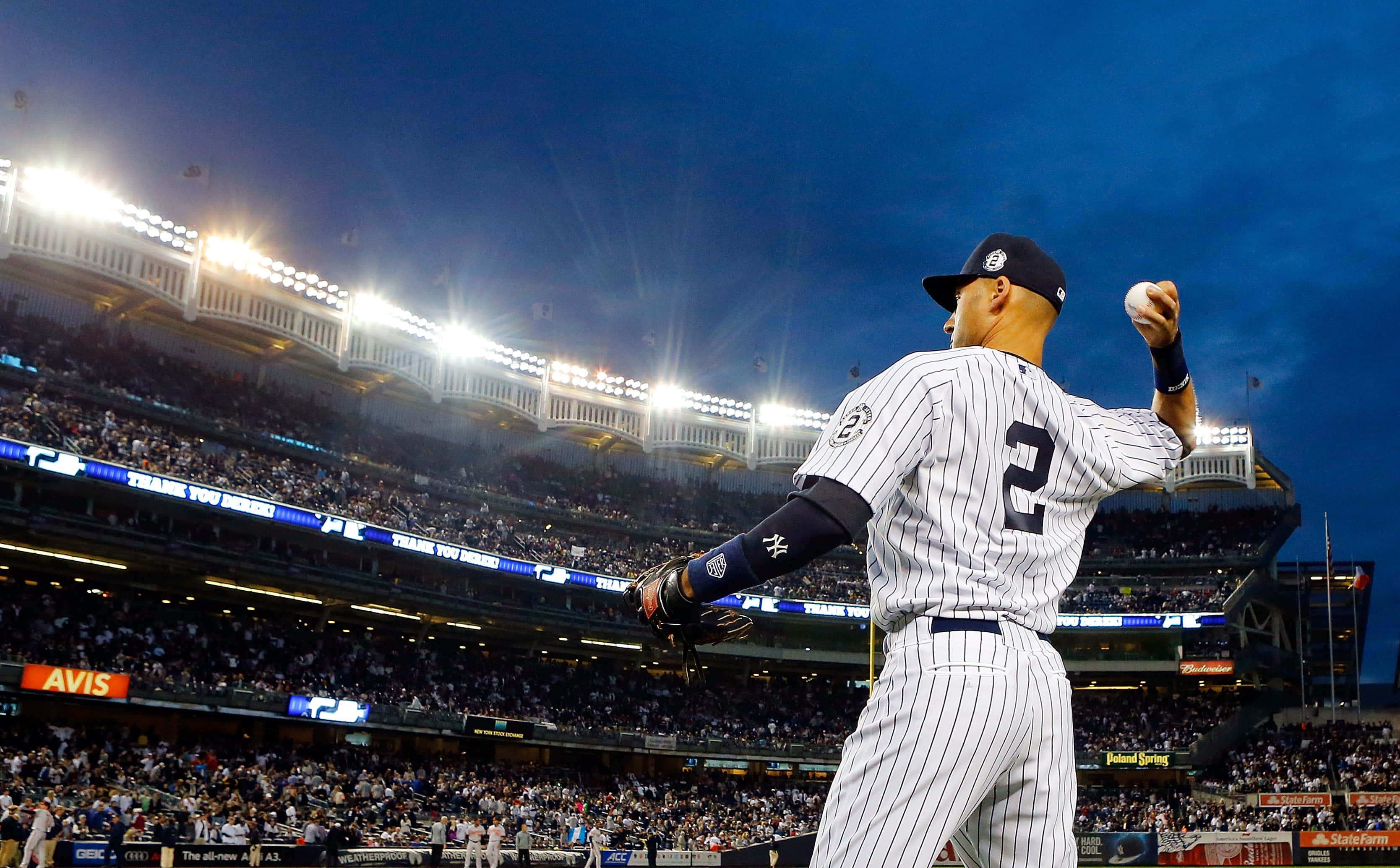 Derek Jeter, pinstripes, stadium lights, 2K Desktop Wallpaper