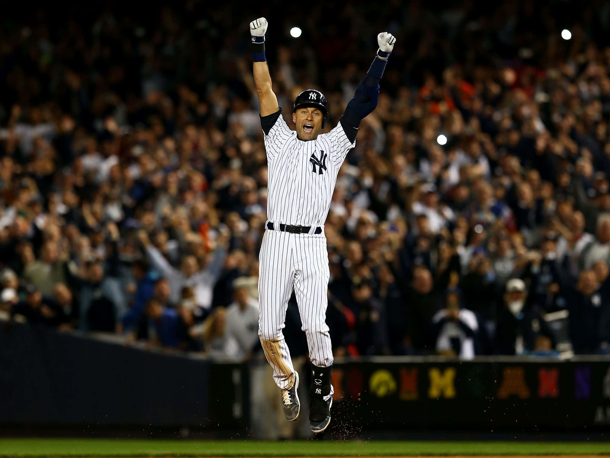 Derek Jeter, pinstriped uniform, lit field, Full HD Desktop Wallpaper