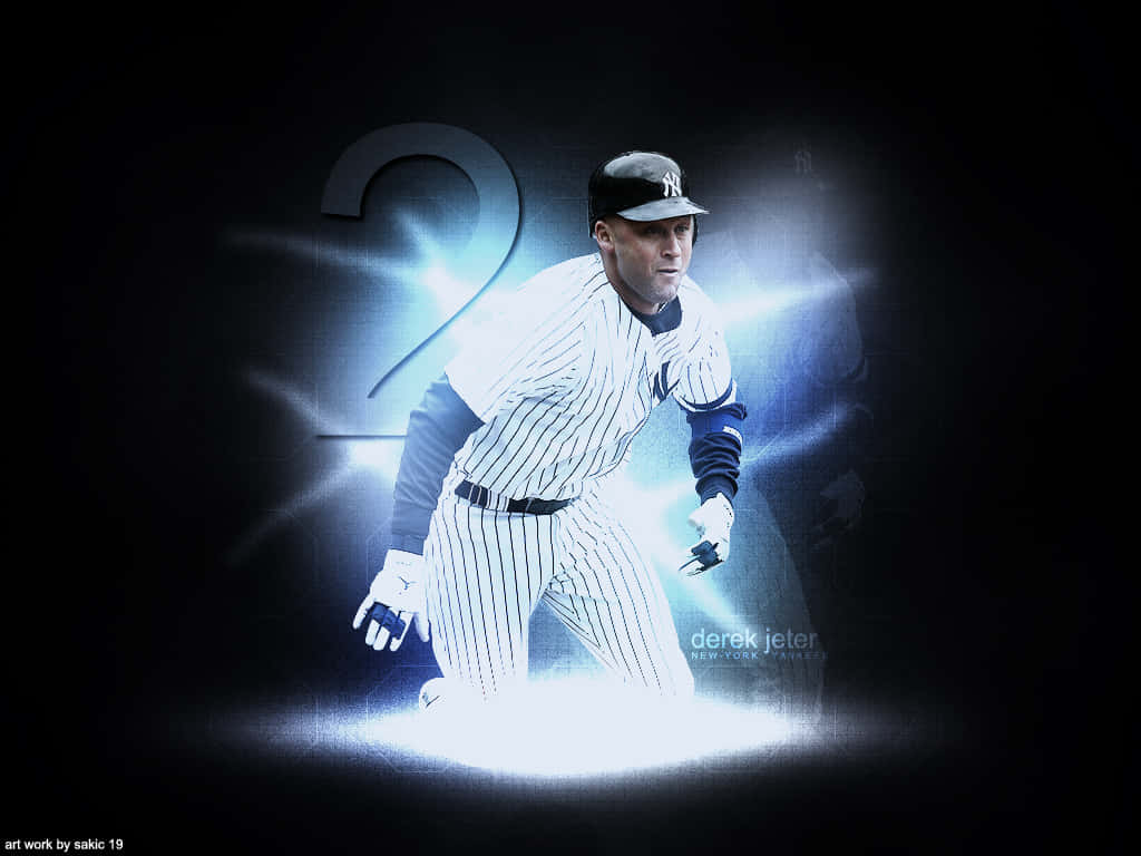 Derek Jeter, pinstripe uniform, bright blue light, SD Desktop Wallpaper