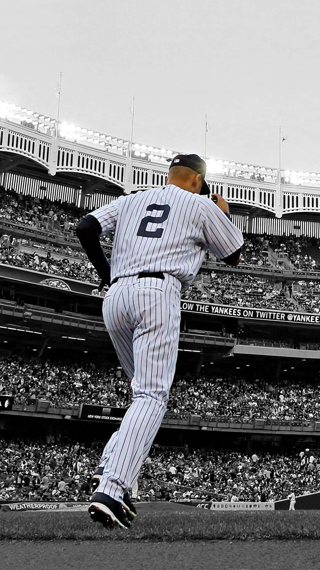 Derek Jeter, pinstriped uniform, number two, Full HD Phone Wallpaper
