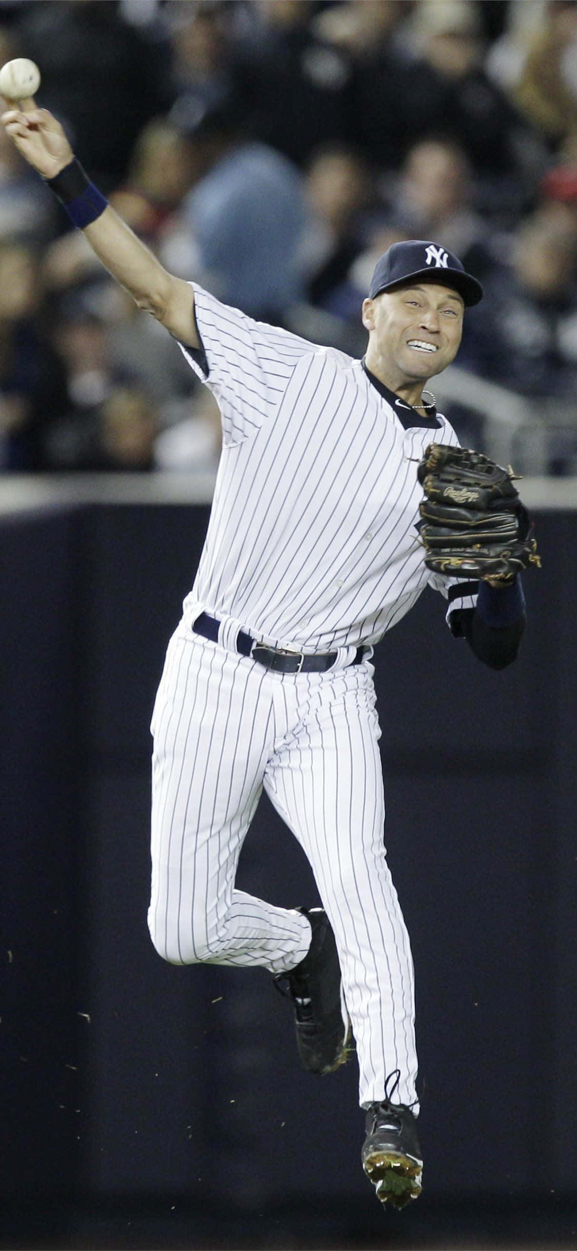 Derek Jeter, pinstriped uniform, baseball player, Full HD Phone Wallpaper