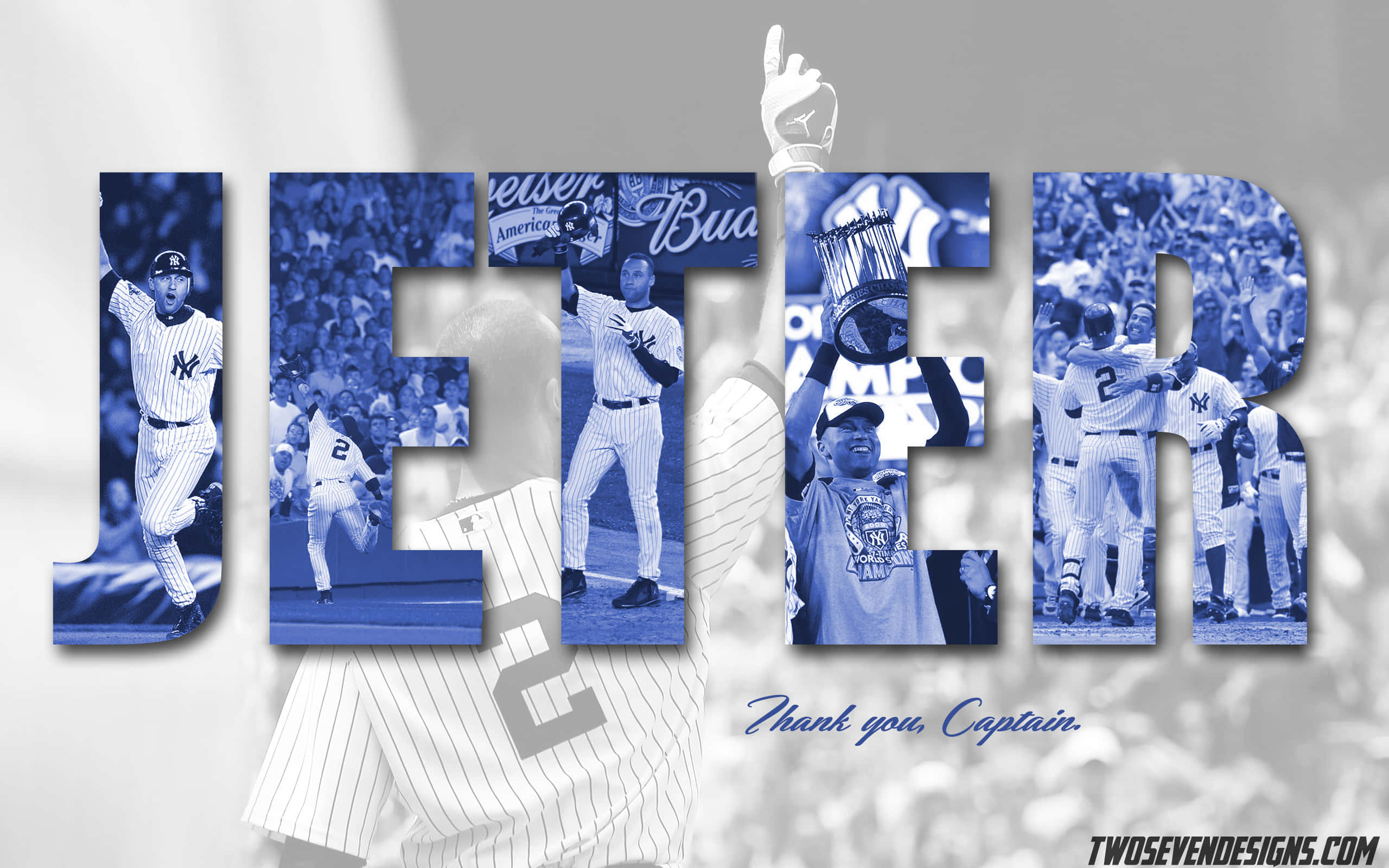 Derek Jeter, blue-tinted baseball photos, celebrating with fans and teammates, 2K Desktop Wallpaper