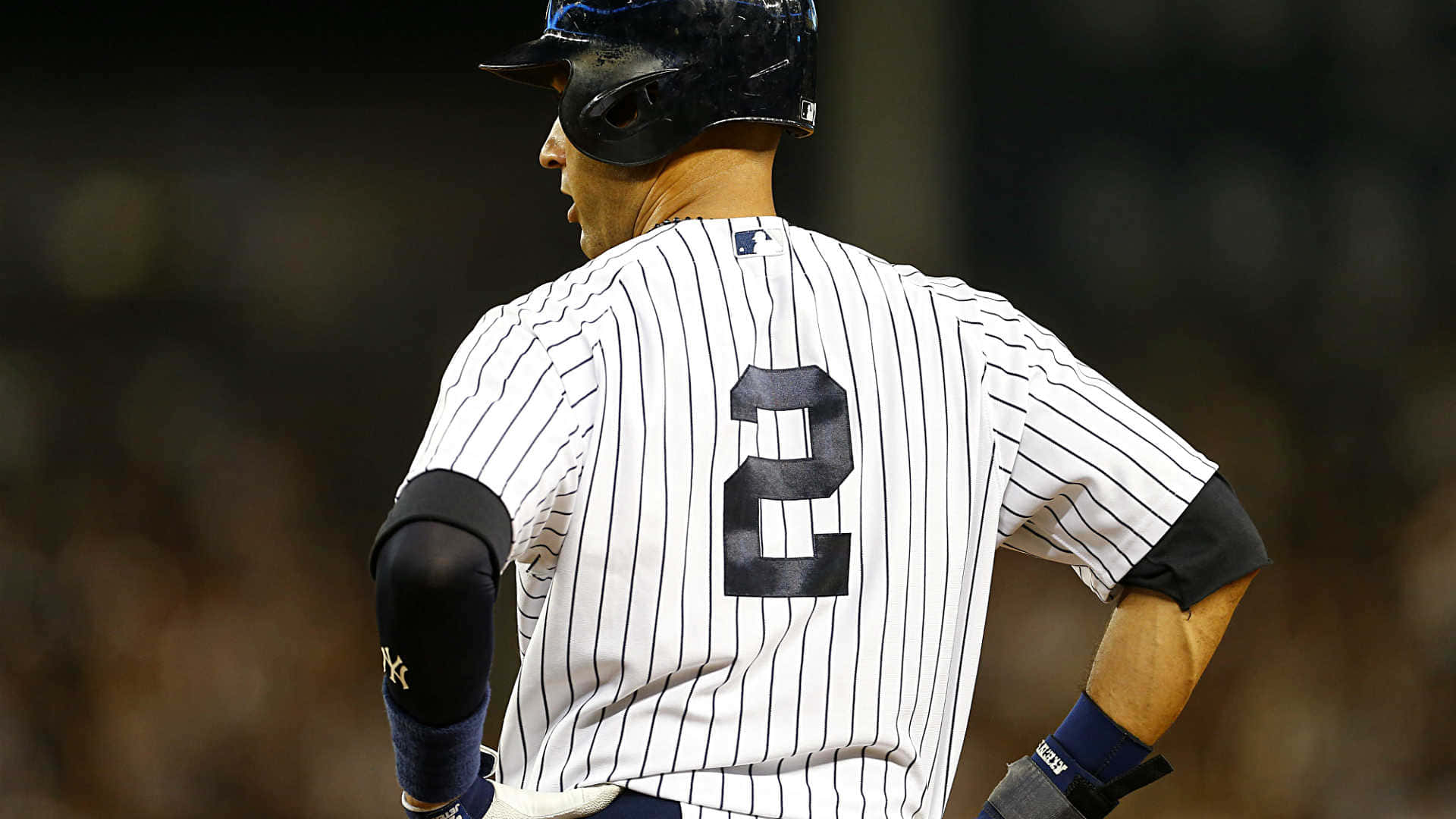 Derek Jeter, pinstripe uniform, number two, Full HD Desktop Wallpaper