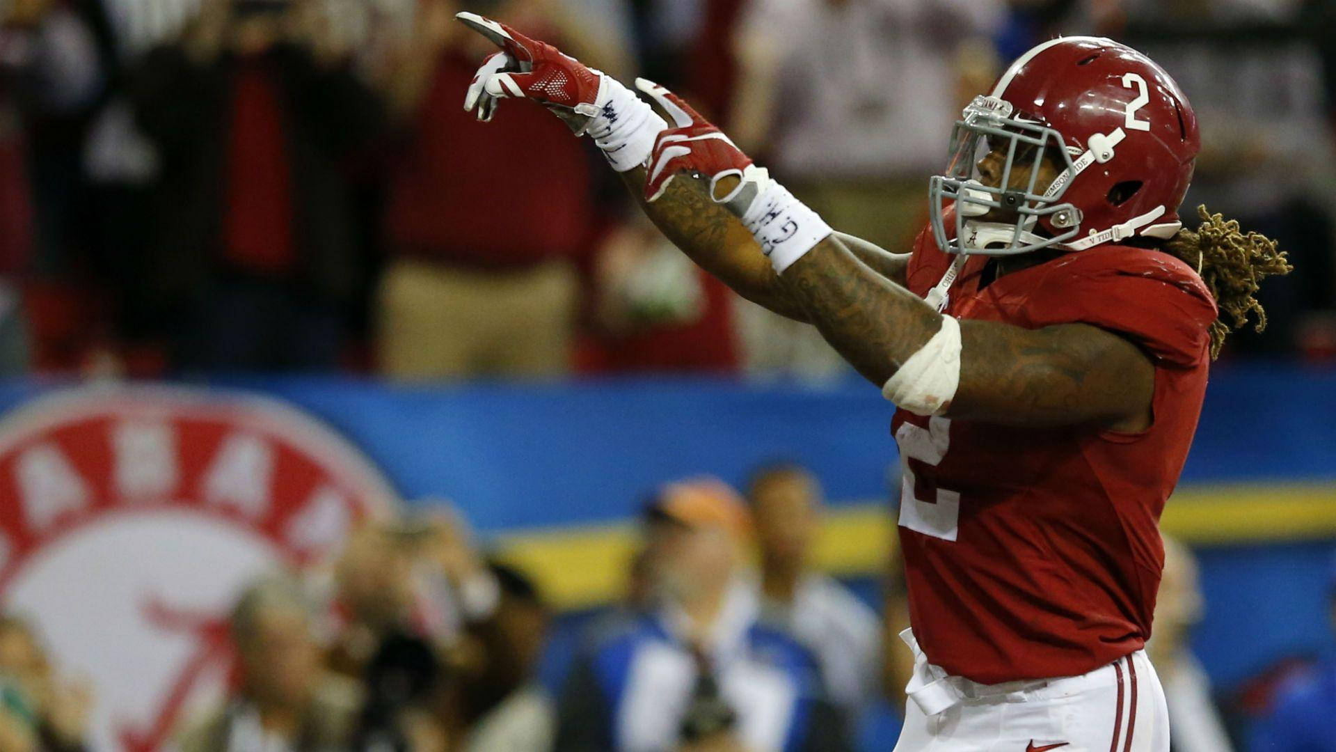 Derrick Henry, red uniform, stadium lights, Full HD Desktop Wallpaper