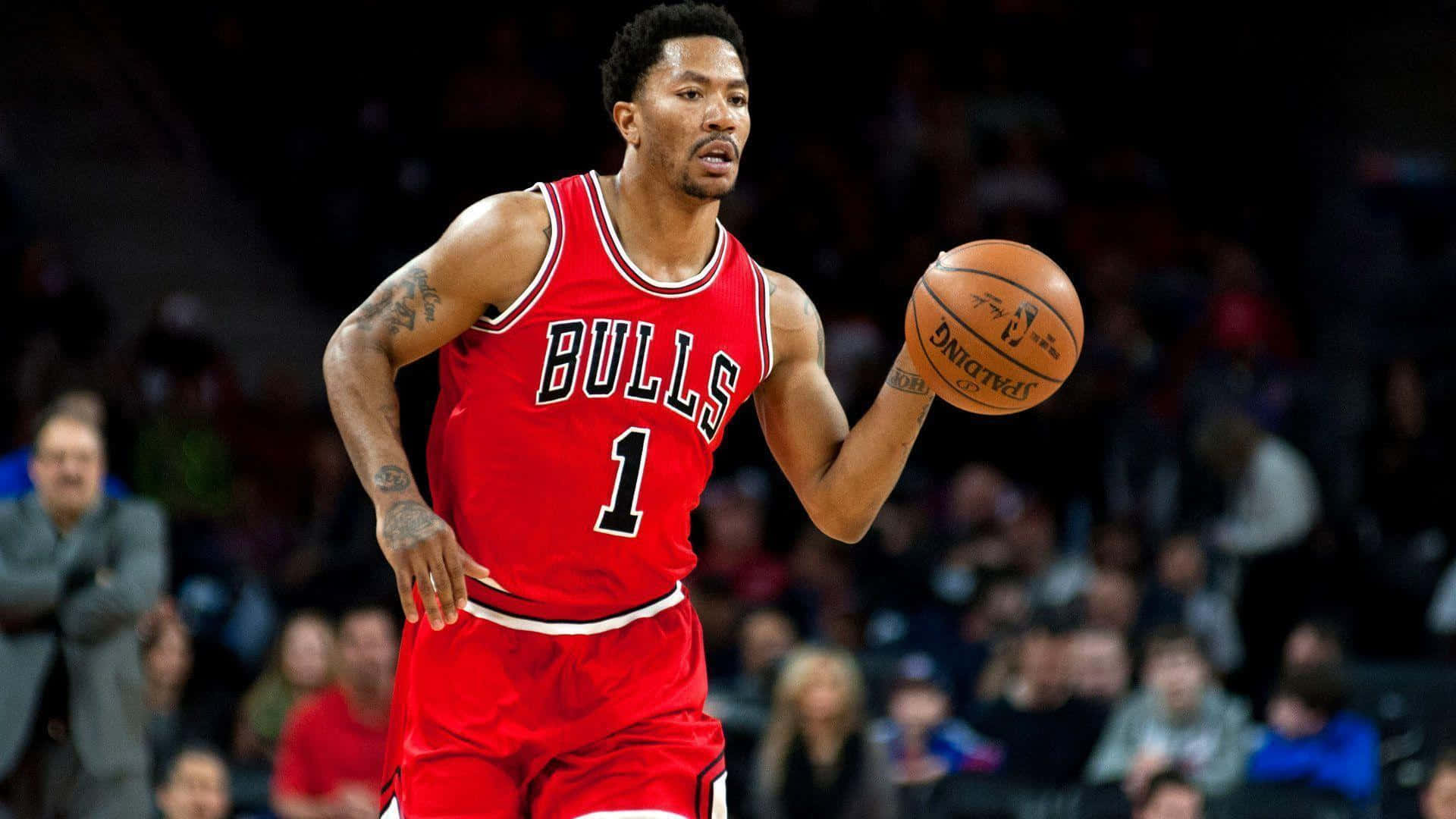 Derrick Rose, red Bulls jersey, bright arena lights, Full HD Desktop Wallpaper