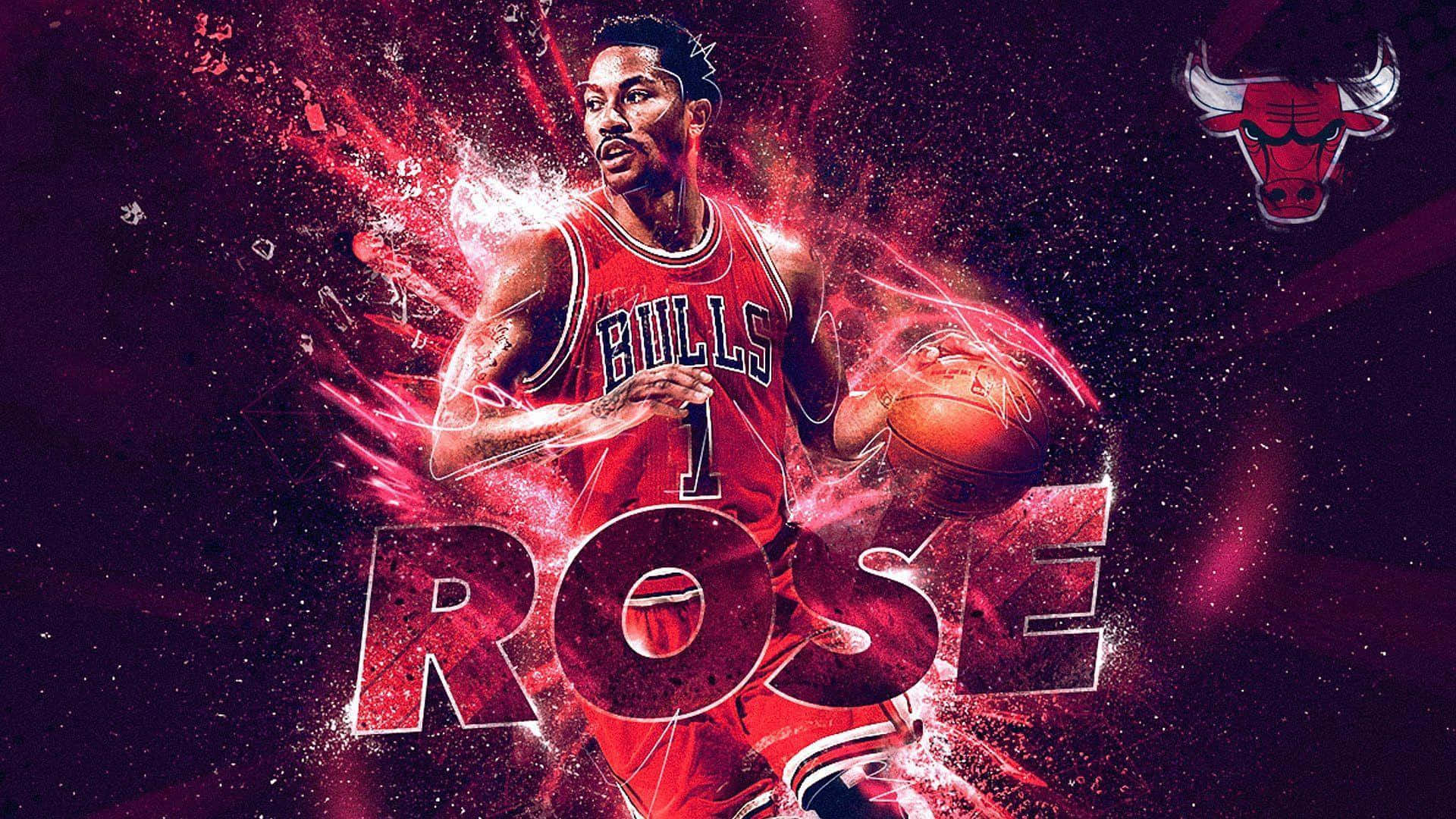 Derrick Rose, red Bulls jersey, cosmic red and purple energy burst, Full HD Desktop Wallpaper