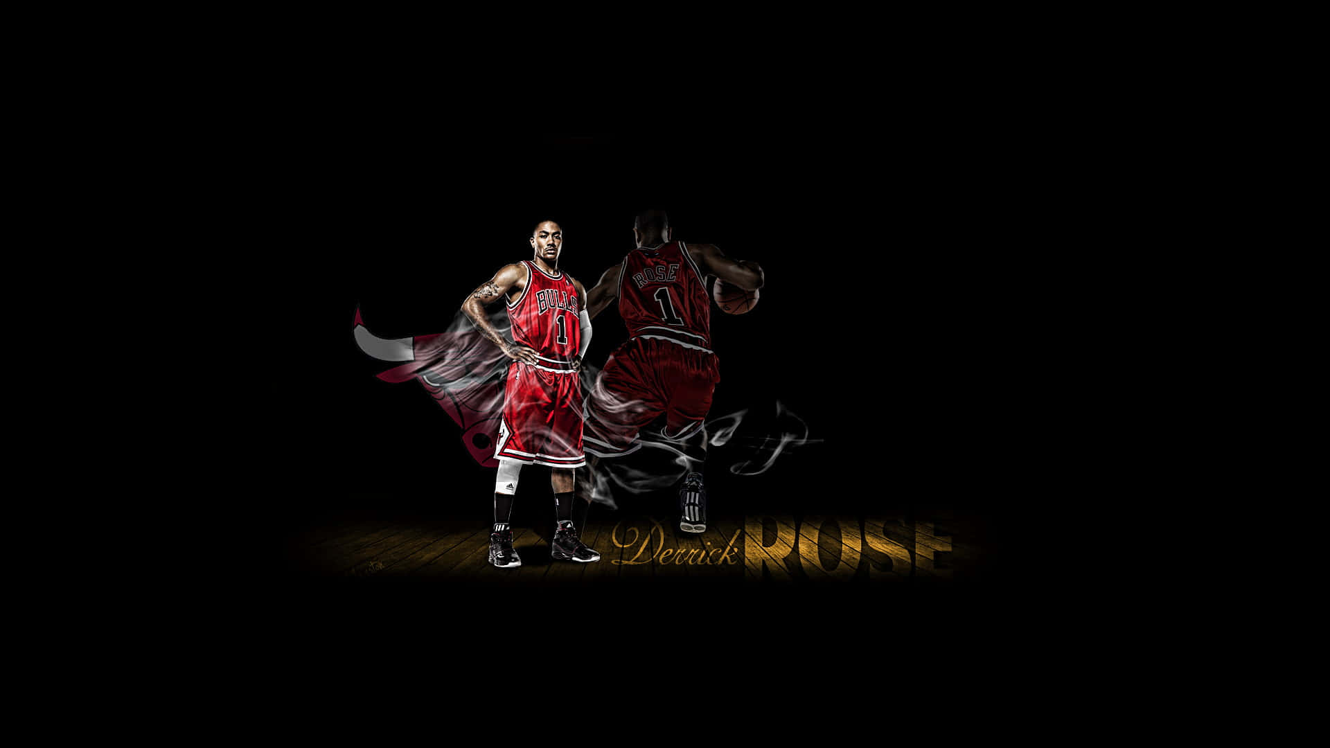 Derrick Rose, red Chicago Bulls jersey, ghostly motion blur, Full HD Desktop Wallpaper