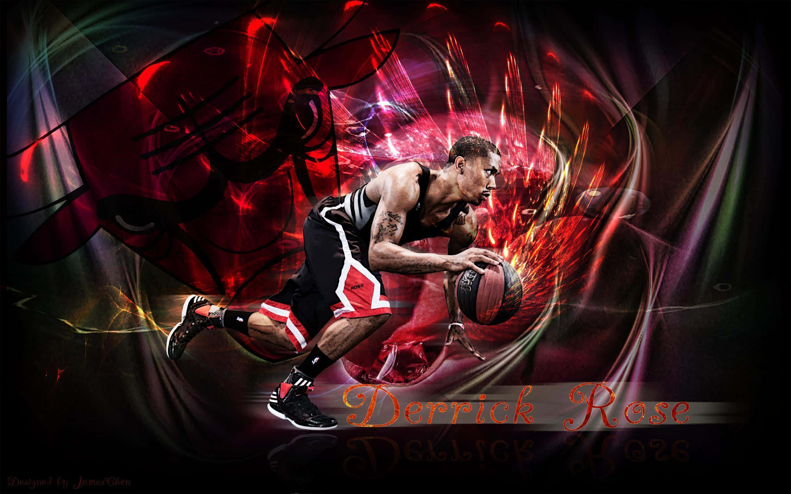 Derrick Rose, hoop, red and black energy effects, 2K Desktop Wallpaper