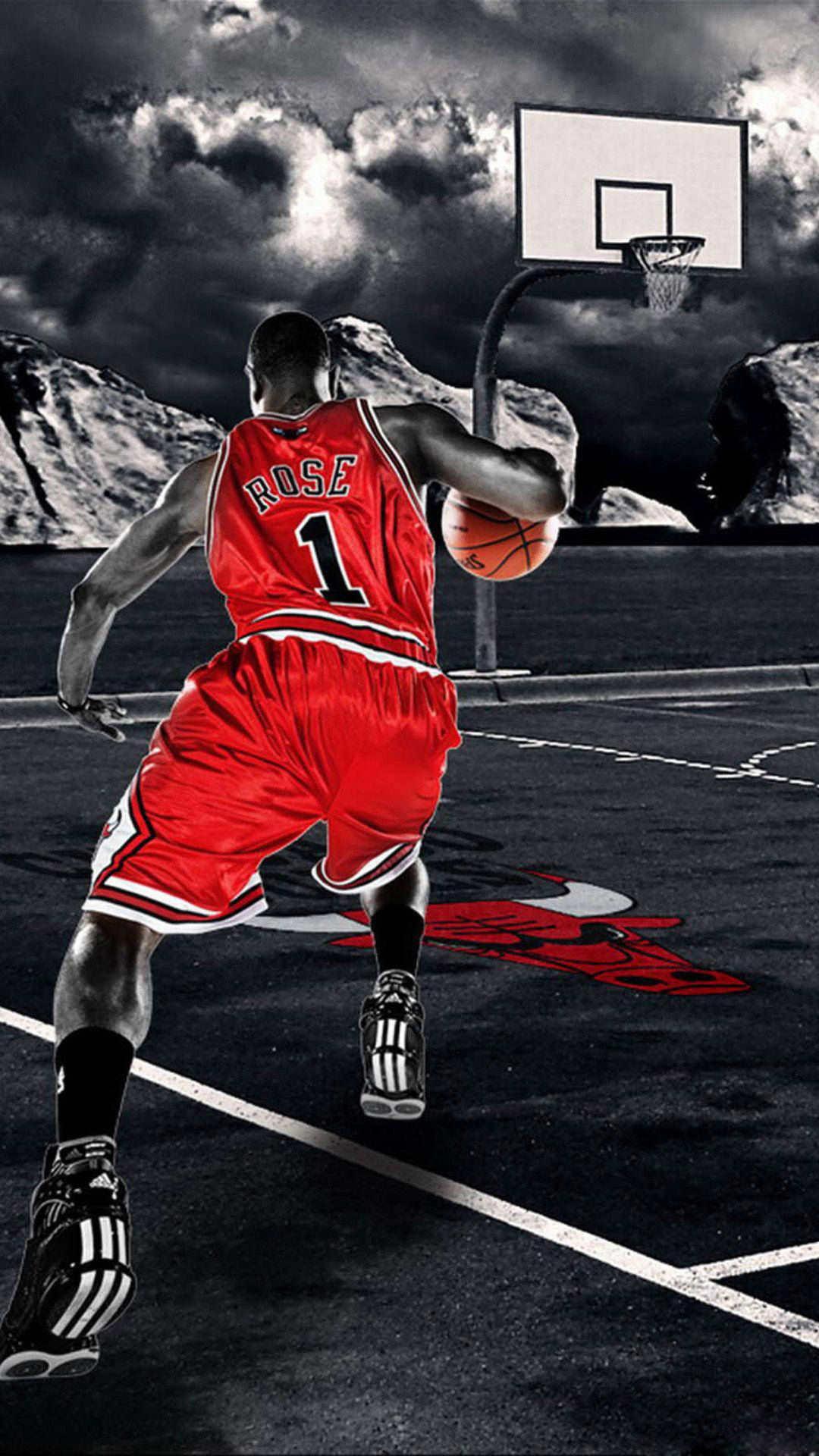Derrick Rose, red jersey, outdoor court, Full HD Phone Wallpaper