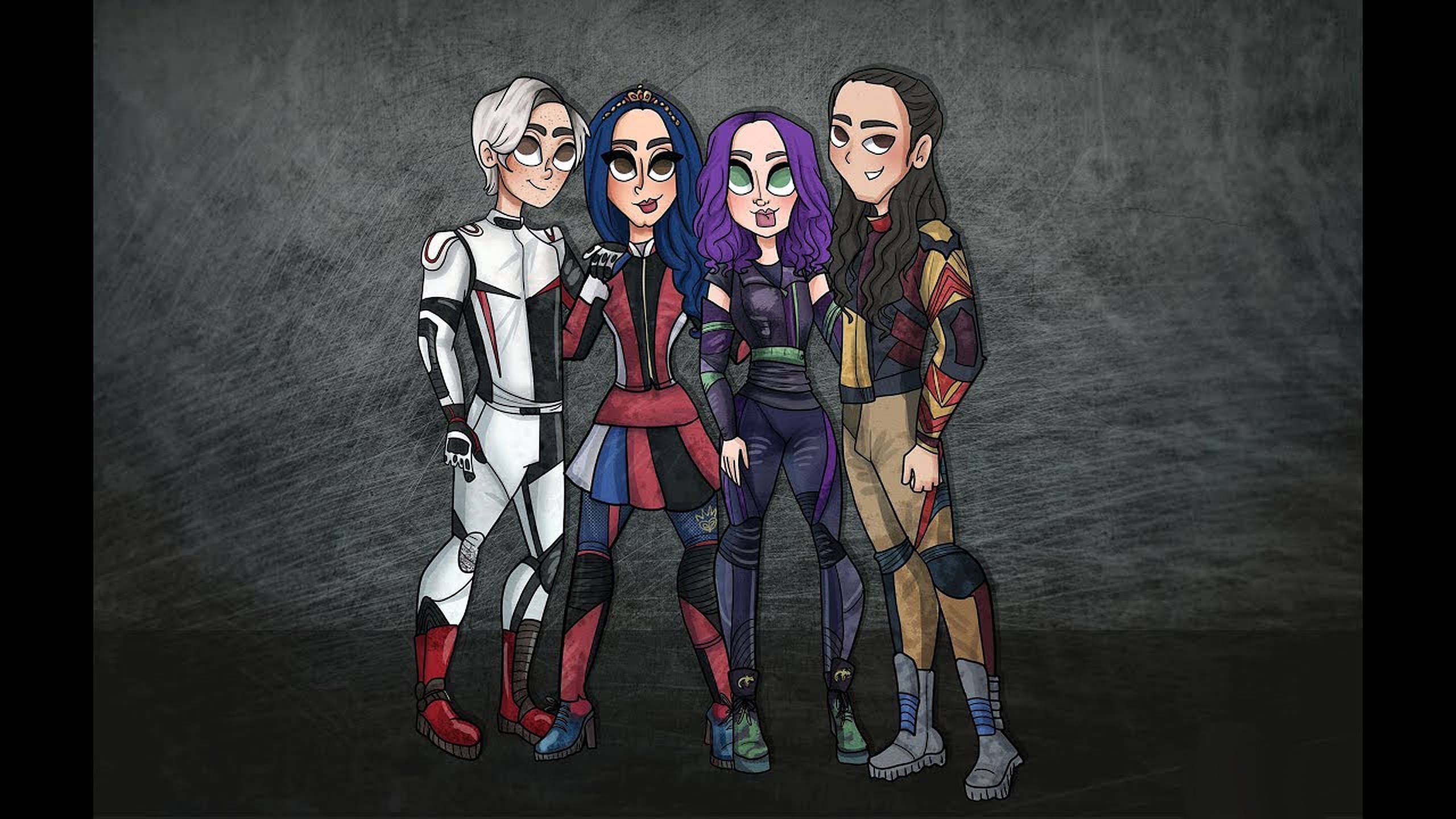Descendants 3, anime characters, colorful futuristic outfits, 2K Desktop Wallpaper